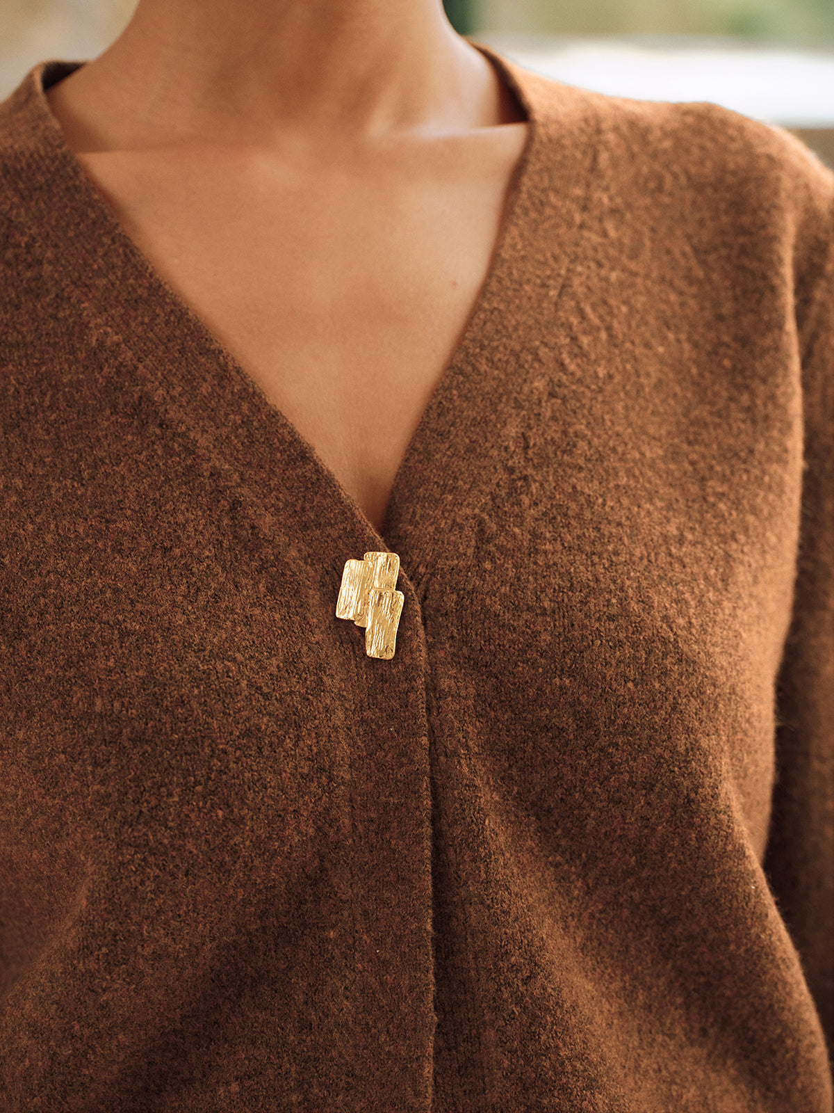 Metal Button V-Neck Knit Cardigan