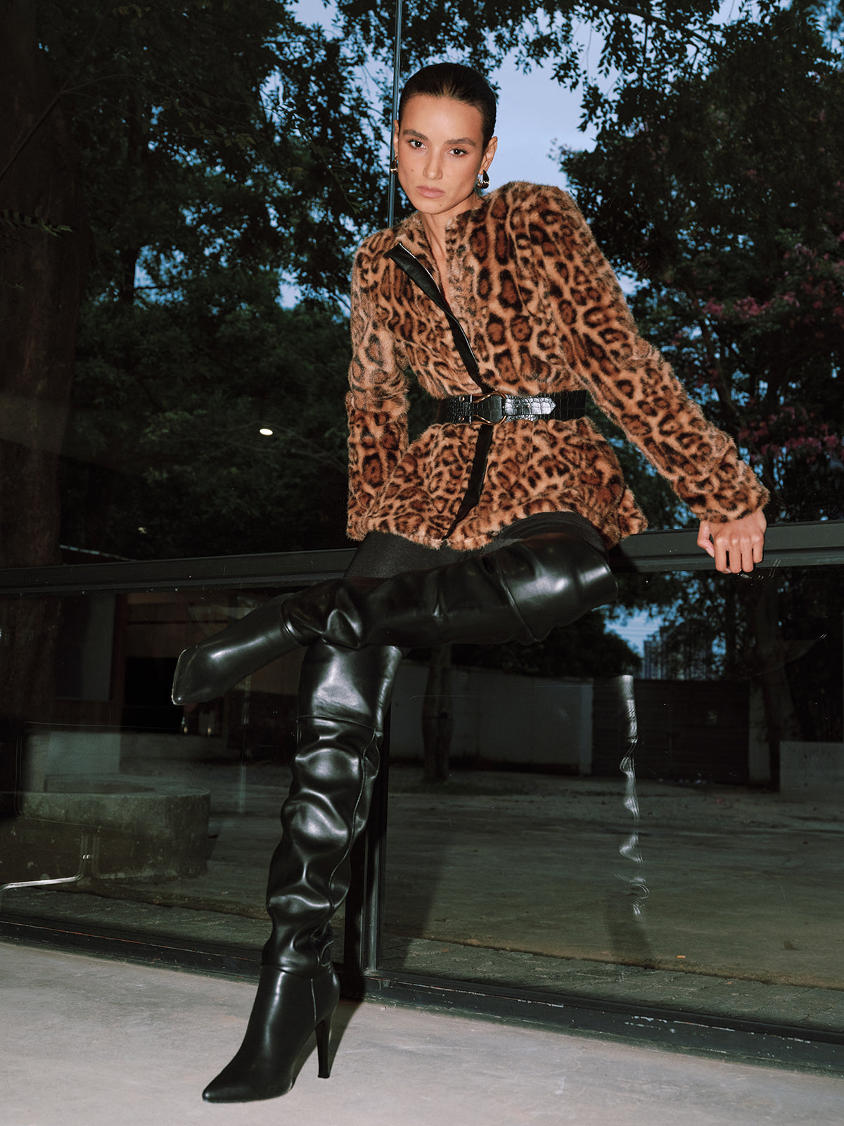 Belted Leopard Faux Fur Coat