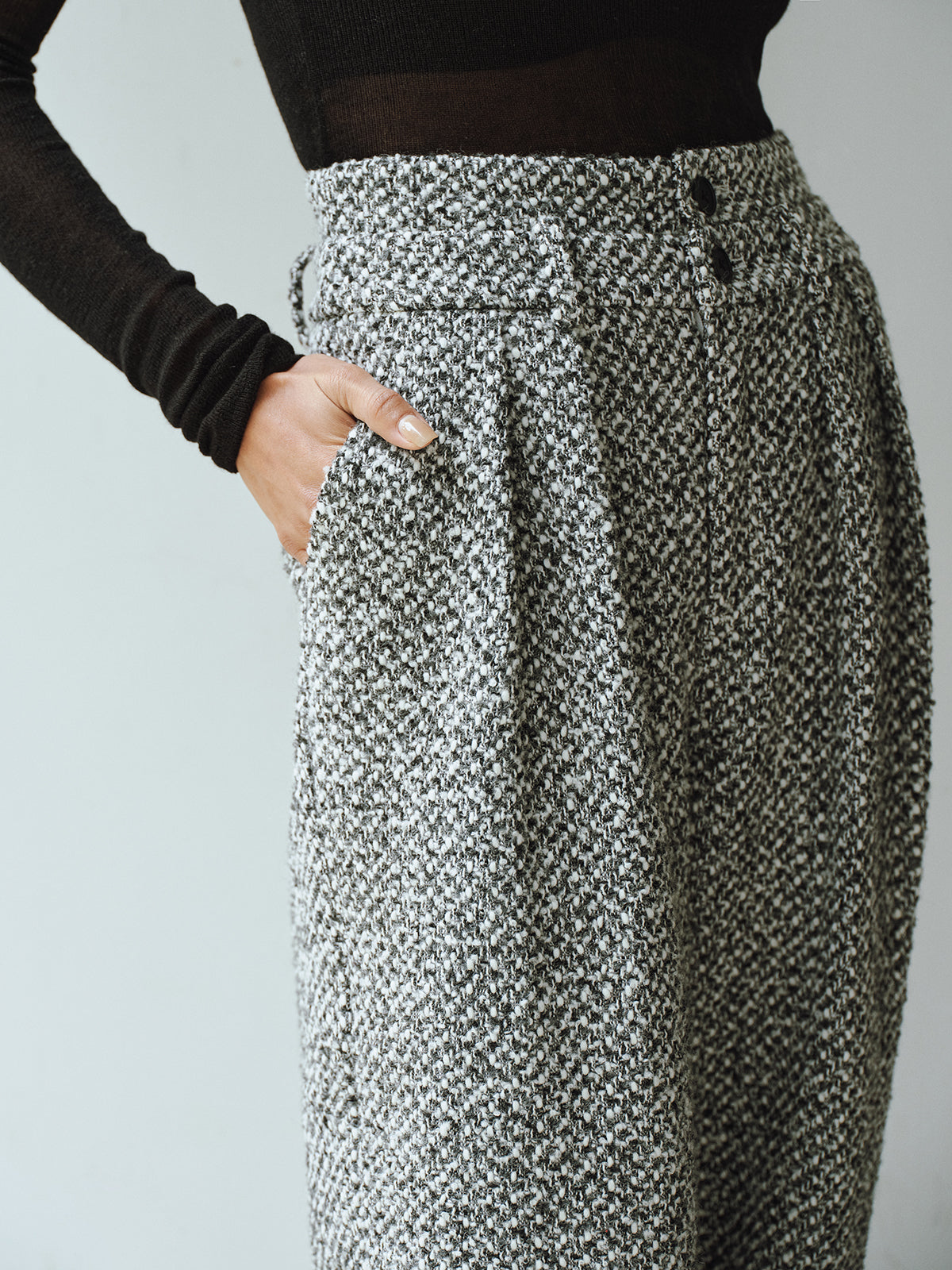 Pantalon en tweed à double taille en mélange de laine