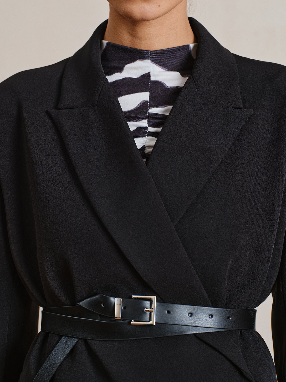 Belted Long Sleeve Lapel Blazer