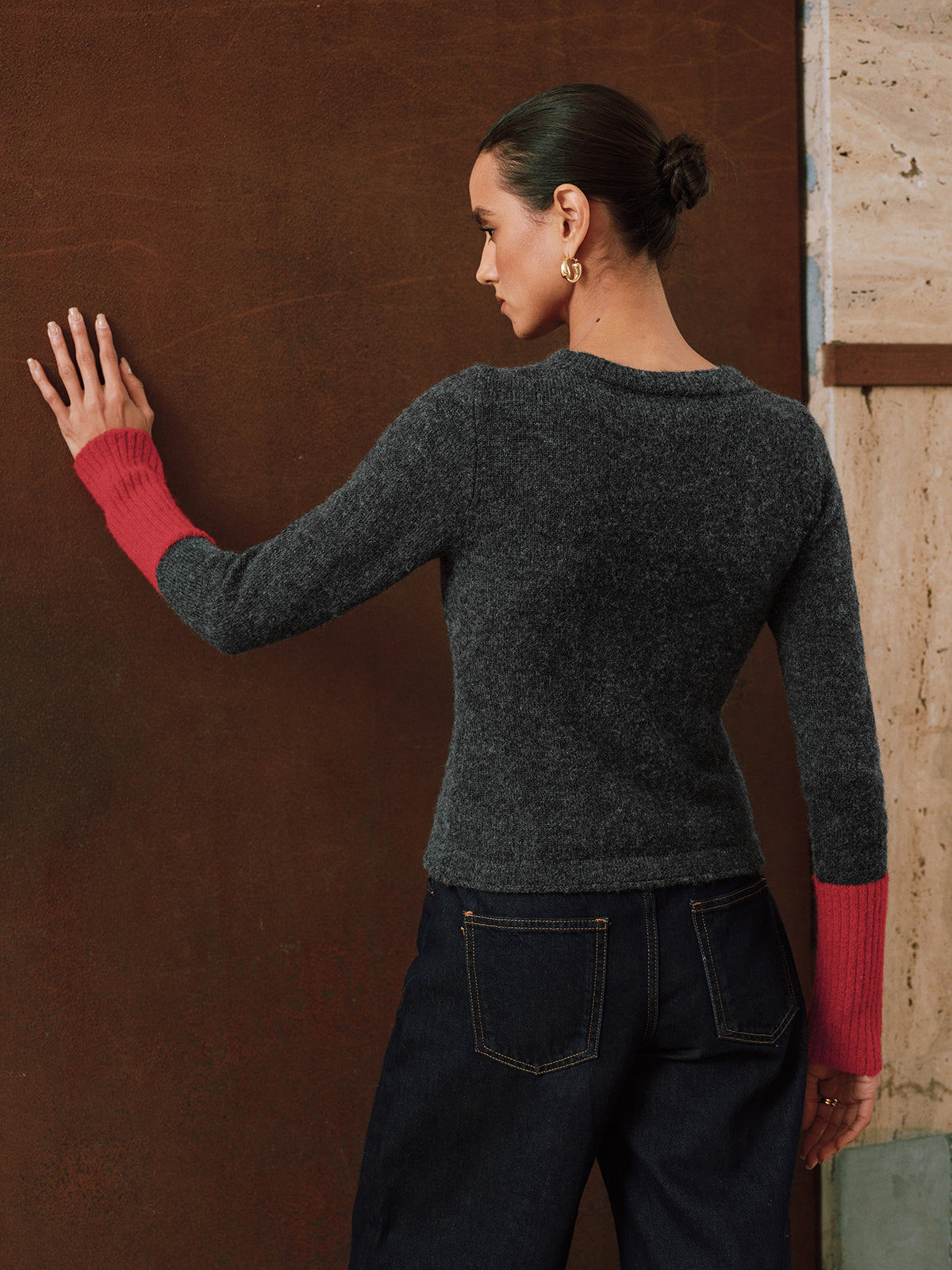 Cardigan aus Wollmischung mit Kontrastbündchen