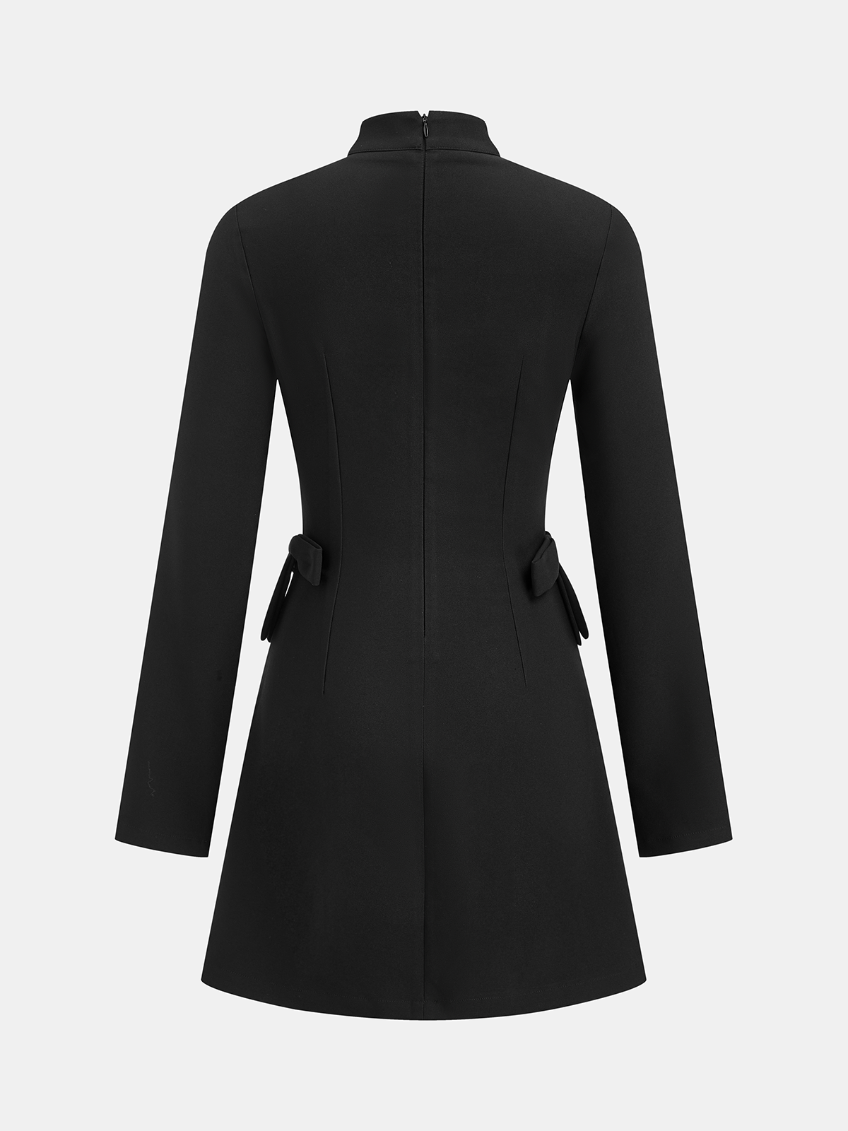 Mandarin Collar Bow Detail Mini Dress