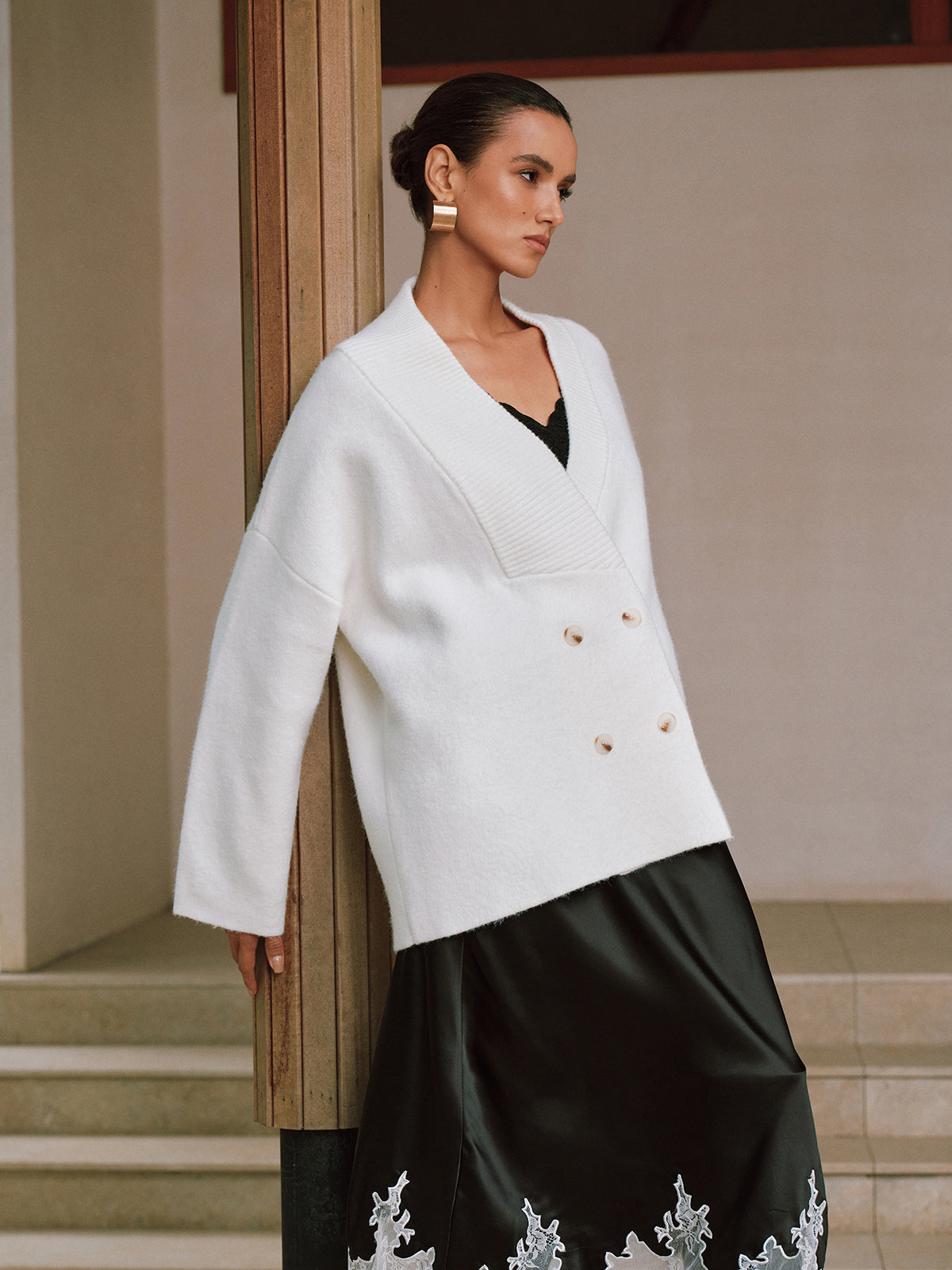 Double-Breasted Oversized Cardigan