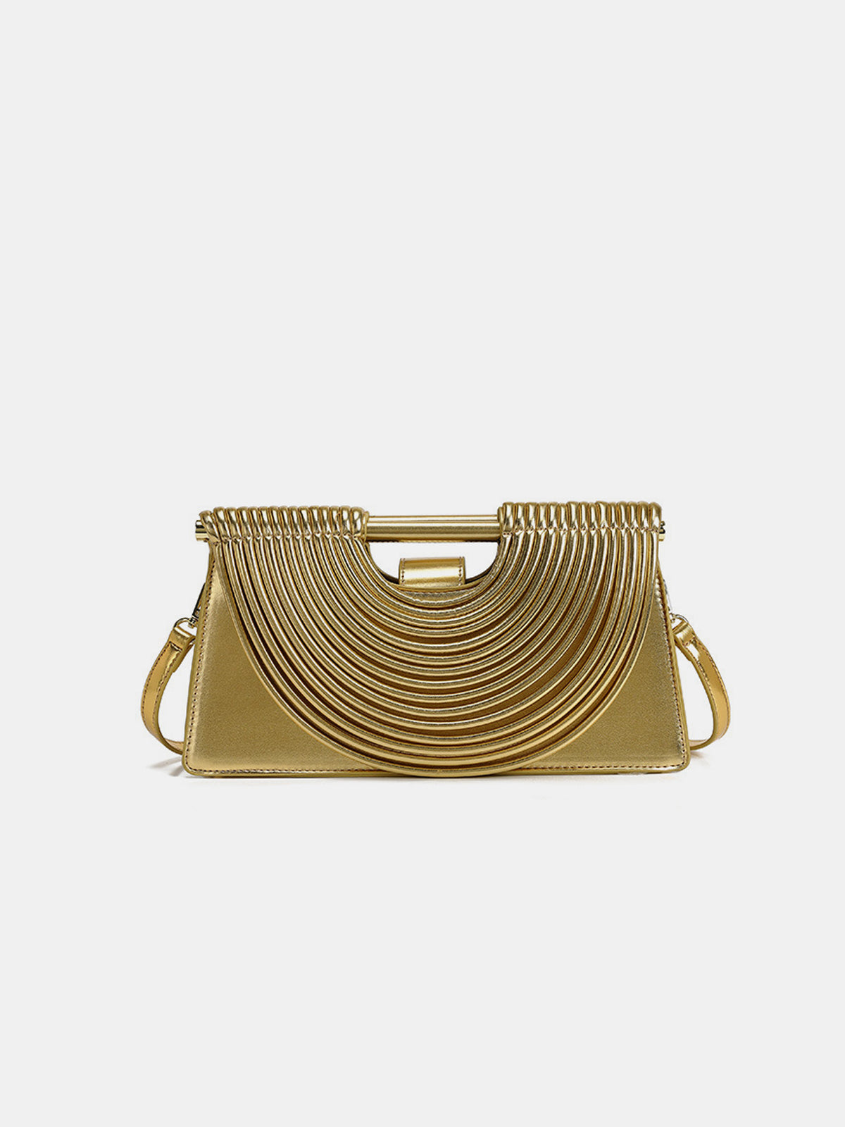 Handtasche aus PU-Leder mit gebogenem, gestreiftem Griff