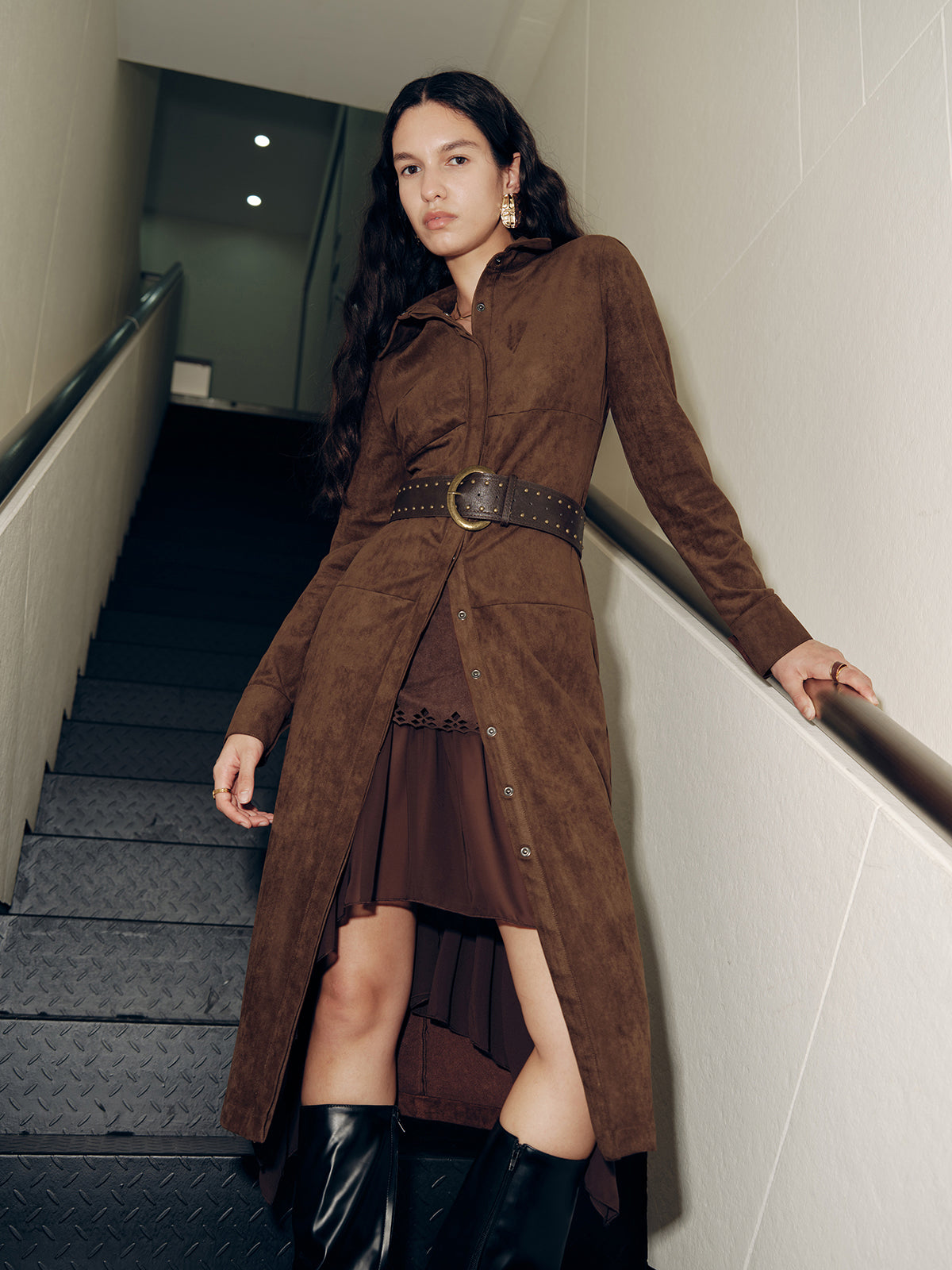 Suede Effect Shirt Dress without Belt