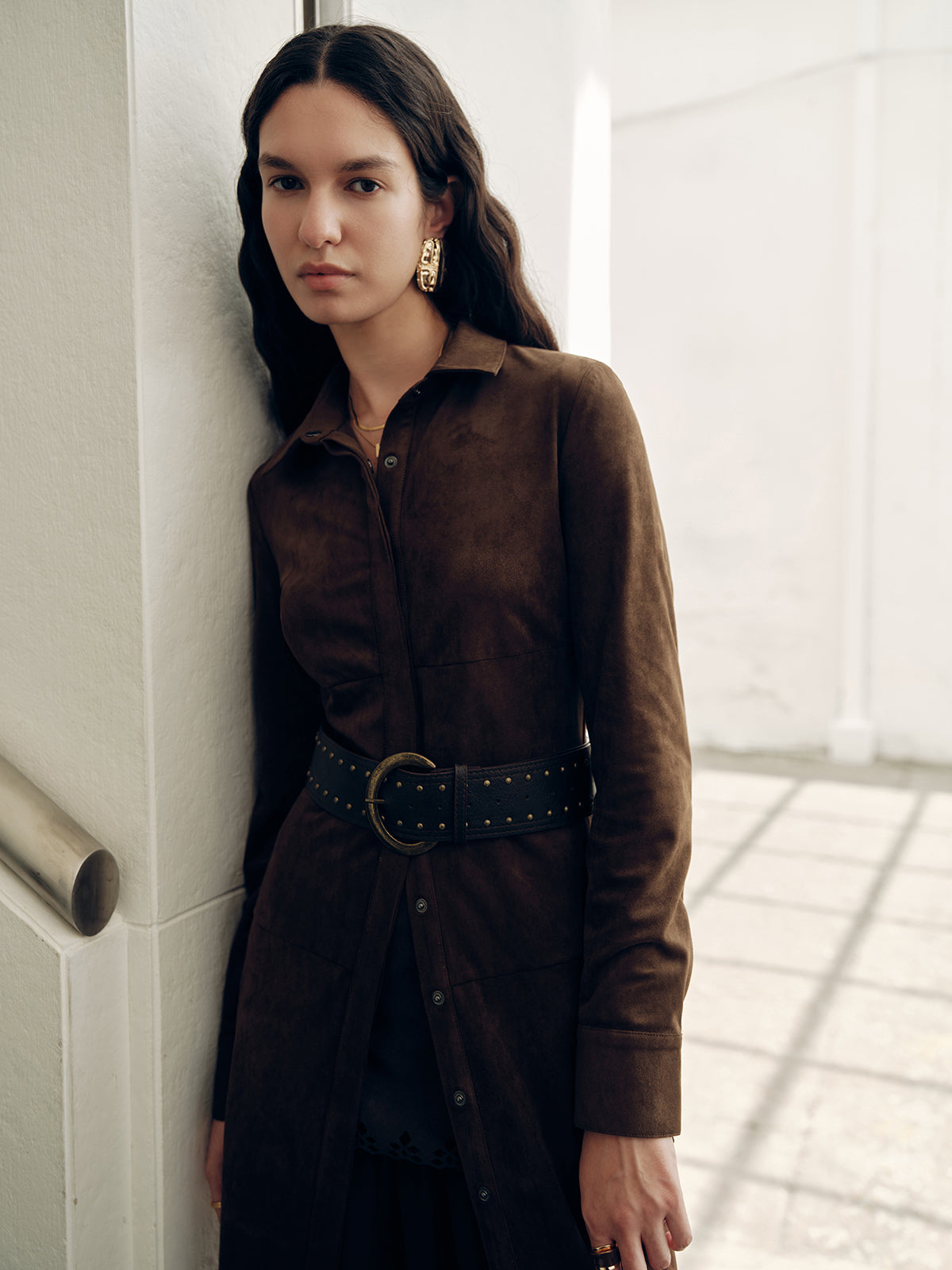Suede Effect Shirt Dress without Belt