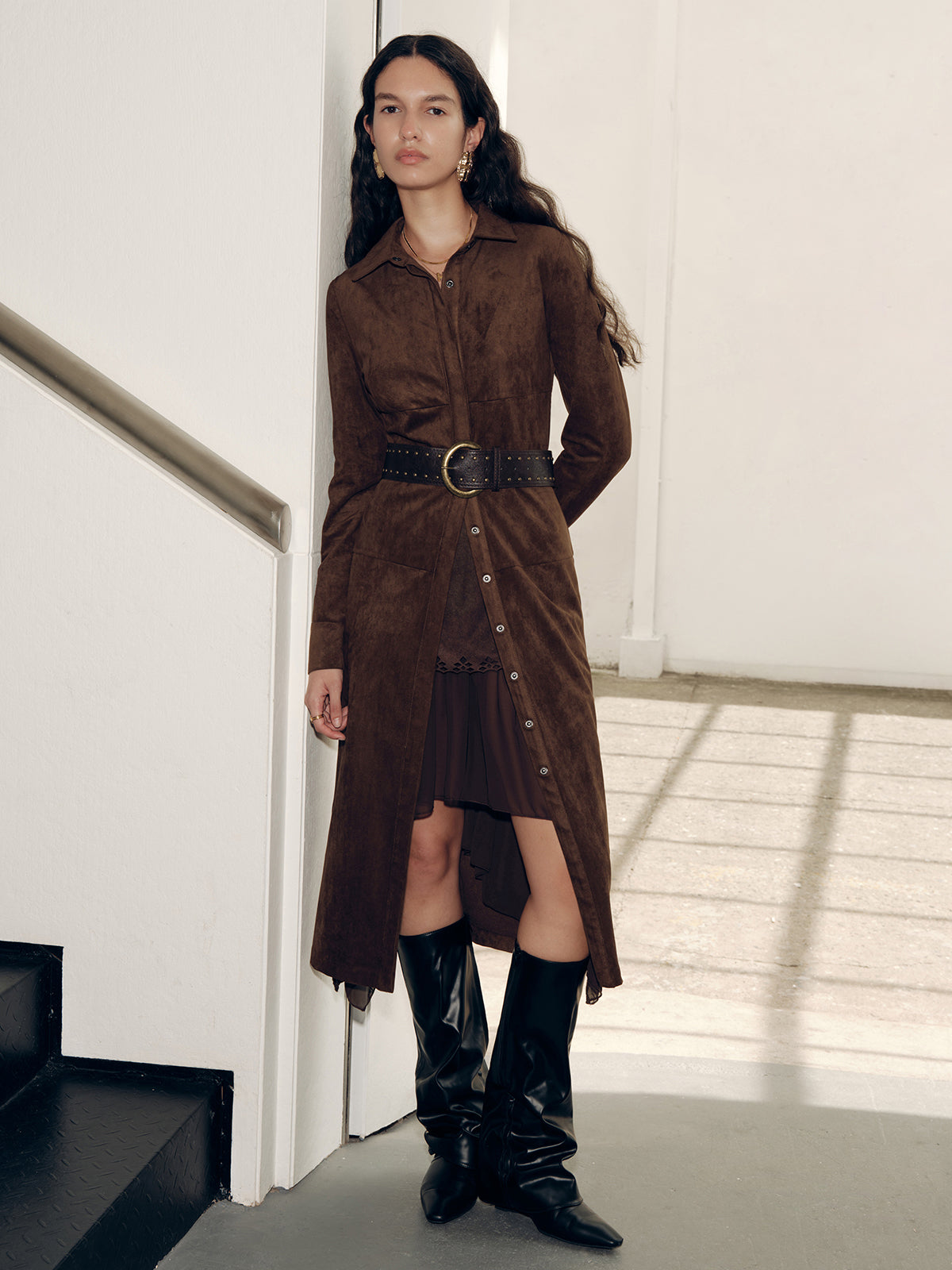 Suede Effect Shirt Dress without Belt