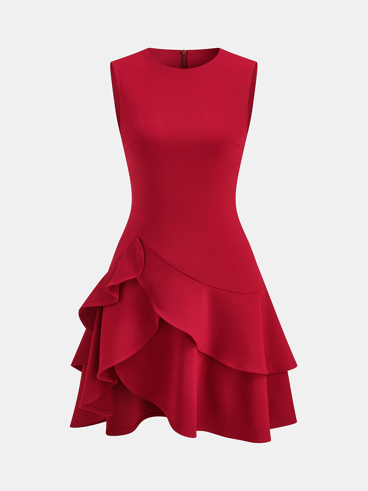 Ärmelloses Minikleid mit asymmetrischem Rüschensaum
