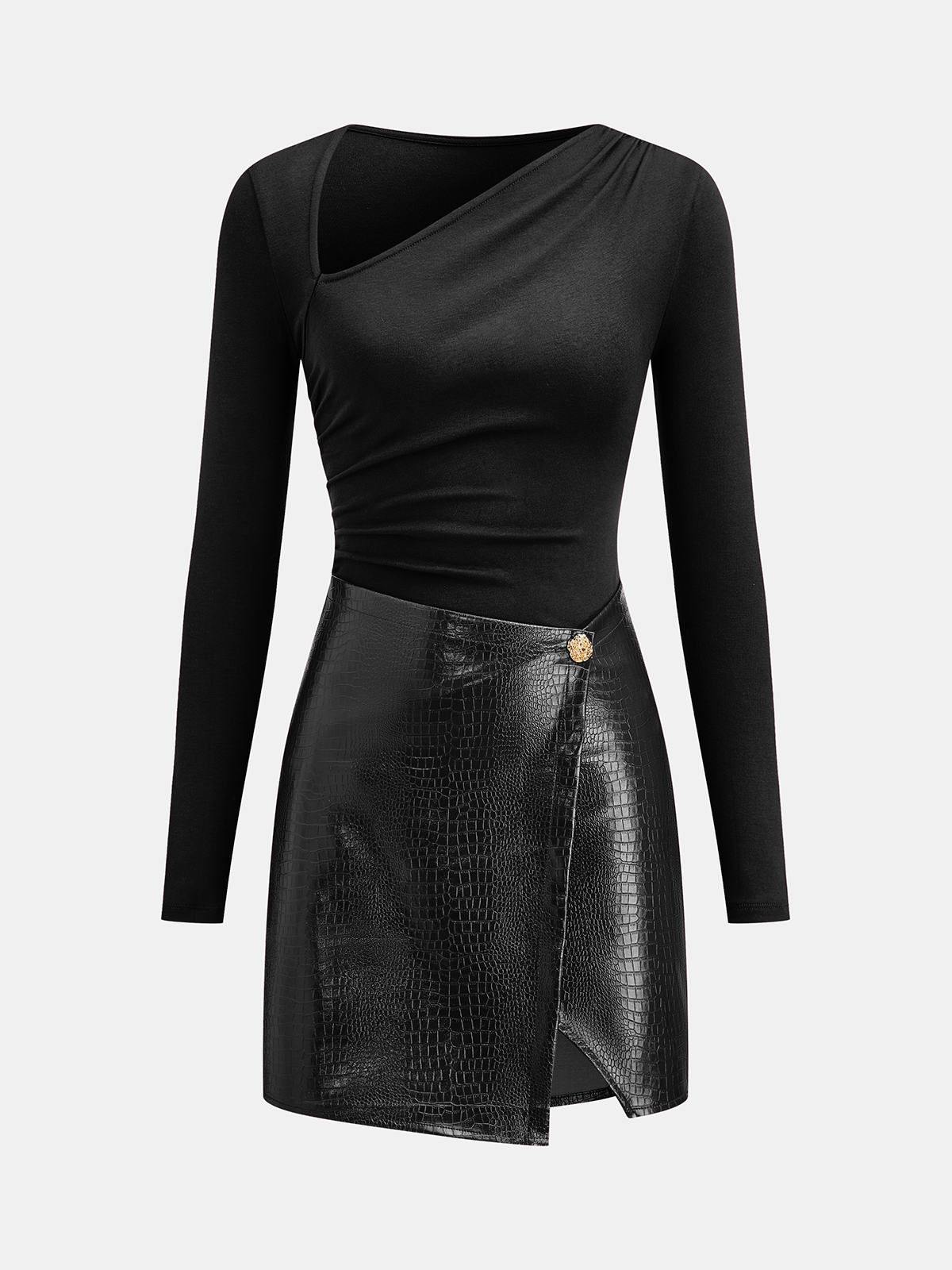 Mini-Strickkleid mit Kunstleder-Einsätzen