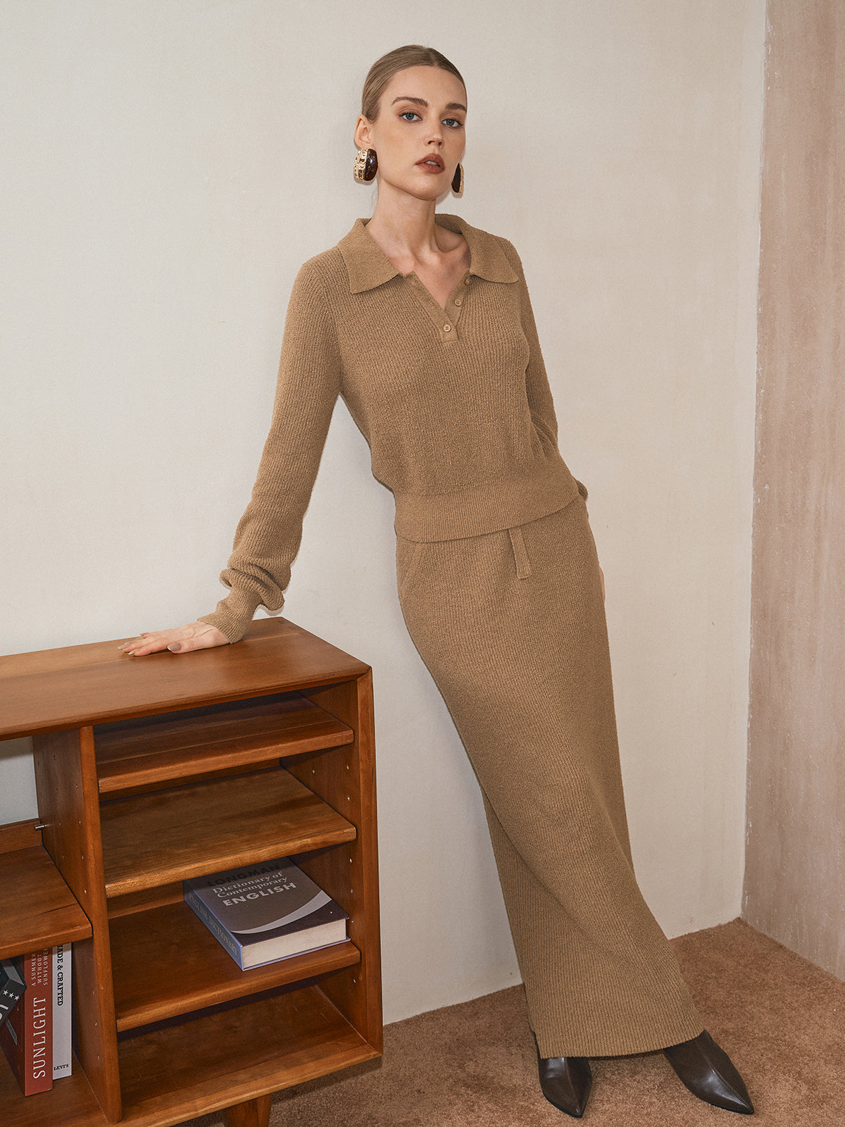 Polo Collar Cinched Waist Sweater