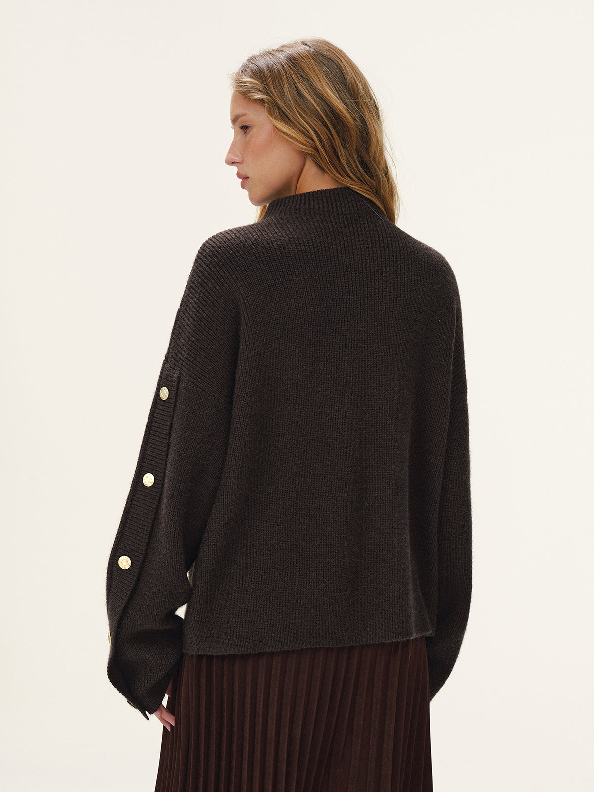 Button Detail Mock Neck Knit Sweater