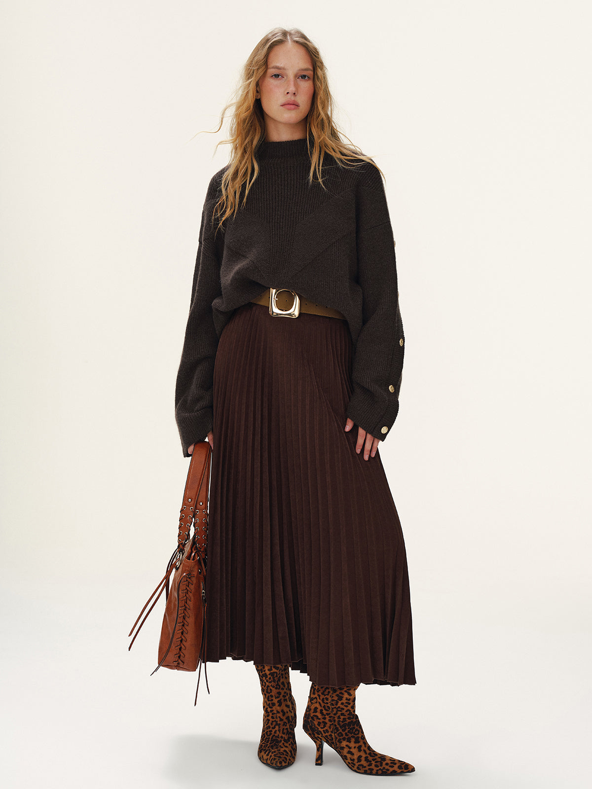 Button Detail Mock Neck Knit Sweater