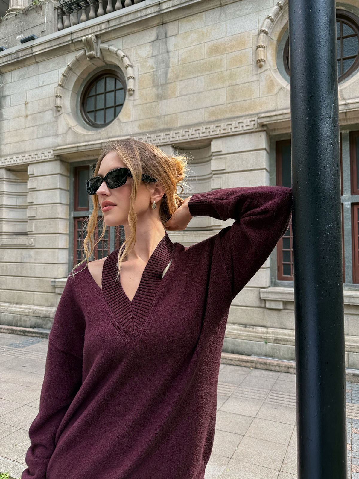 Halter Off-shoulder V-Neck Sweater