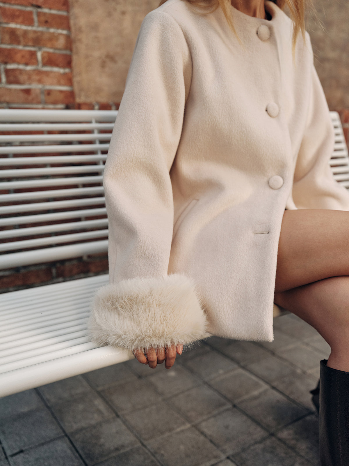 Faux Fur Cuff Wool-Blend Coat