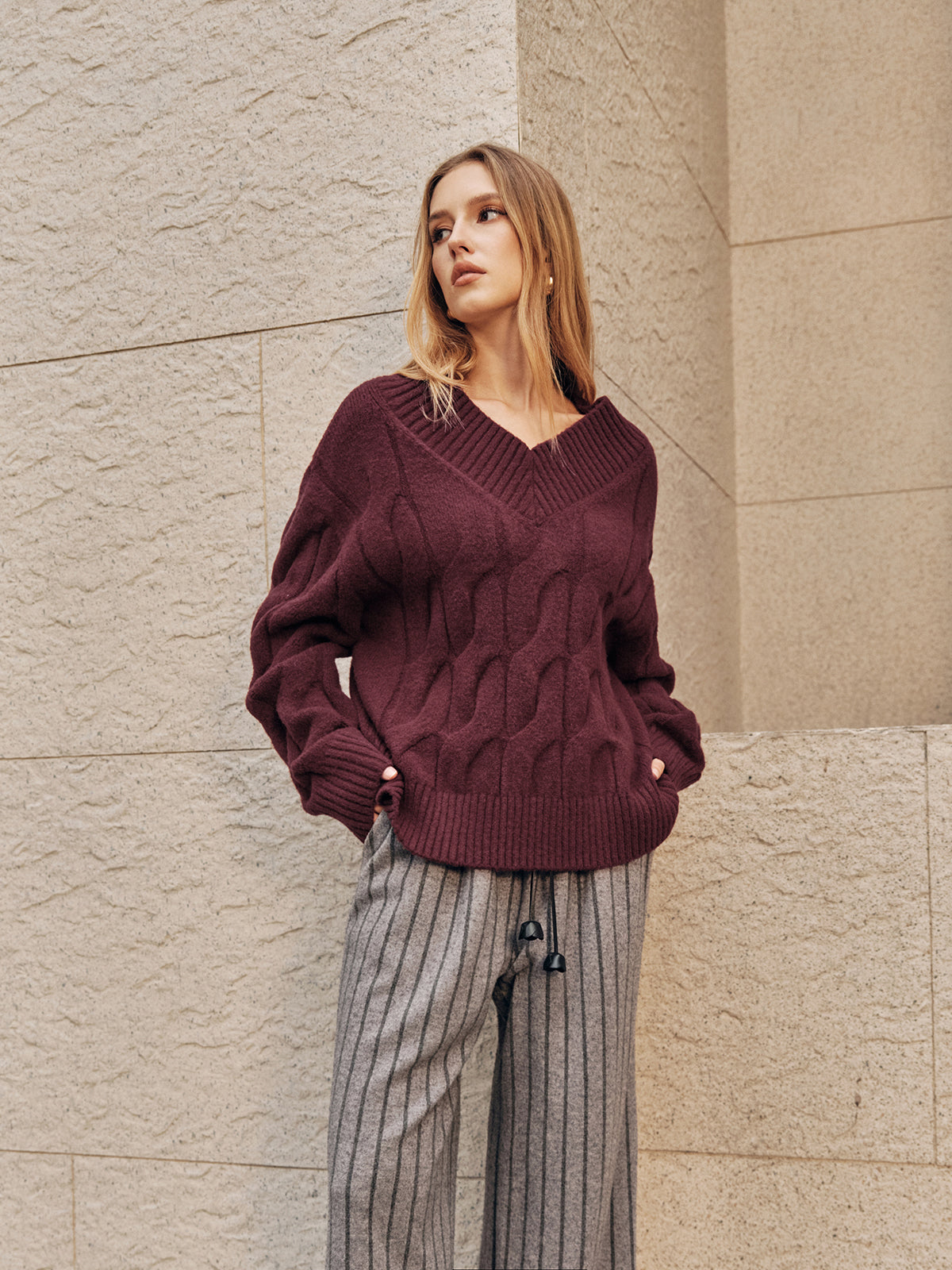 Pull en maille torsadée mélangé à la laine