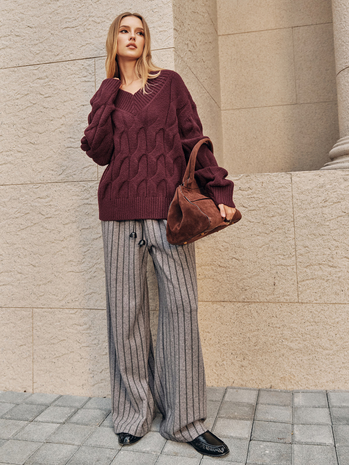 Wool-Blend Cable Knit Sweater
