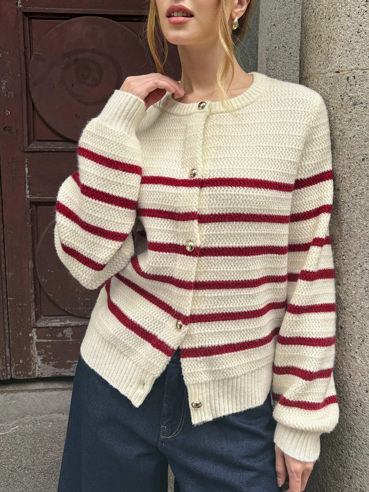 Gilet boutonné en métal rayé
