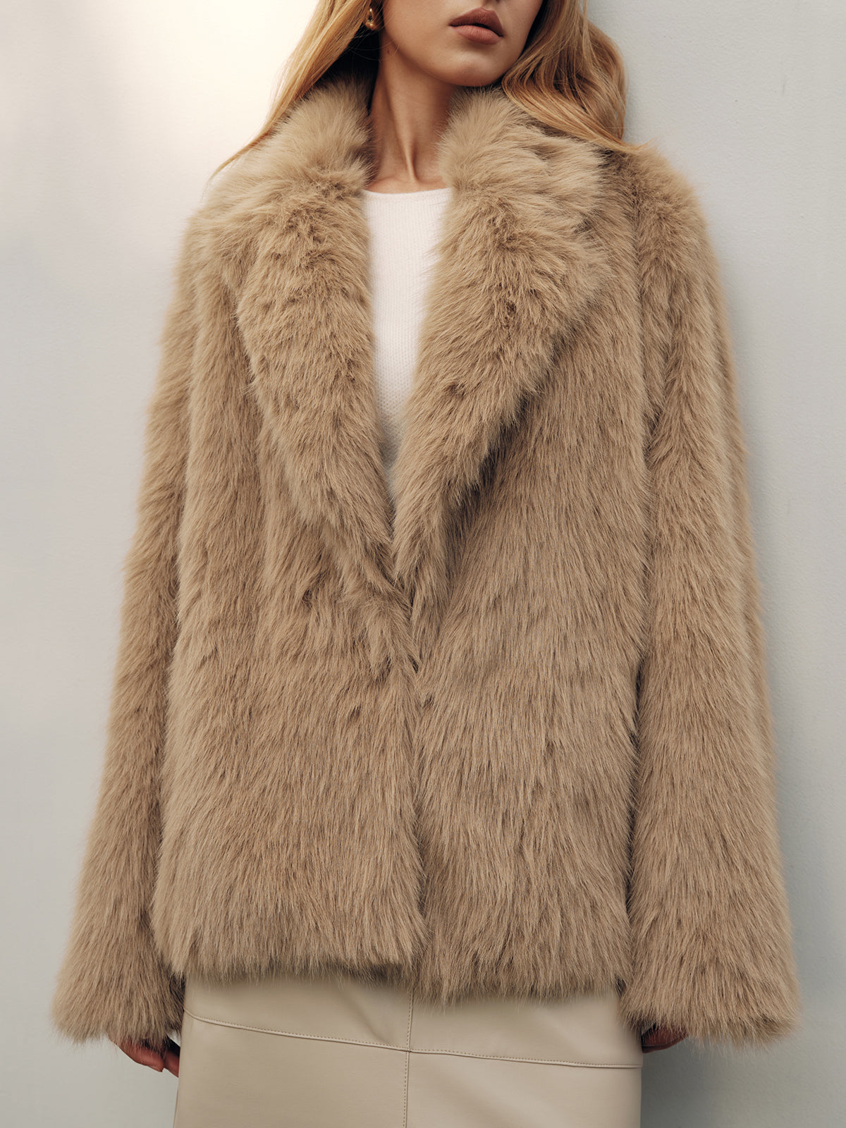 Shawl Collar Faux Fur Coat without Belt