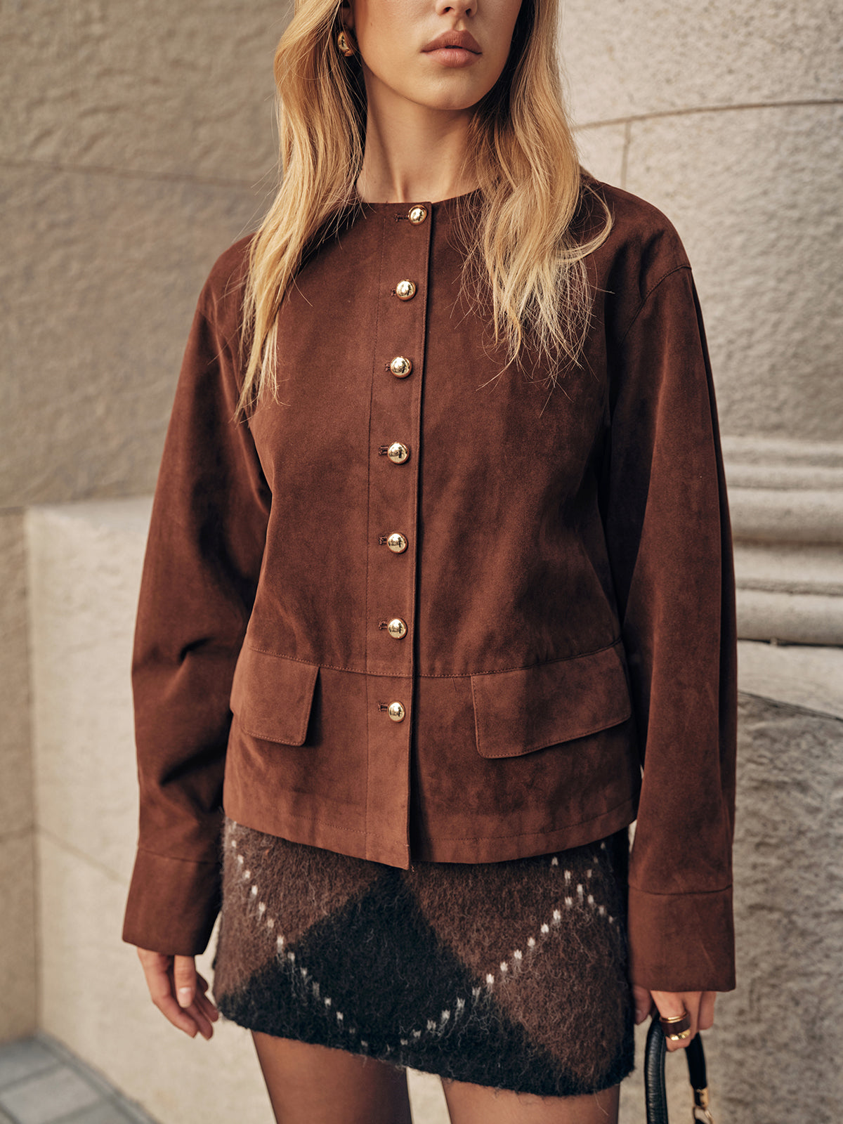 Jacke mit Wildleder-Effekt und Metallknöpfen