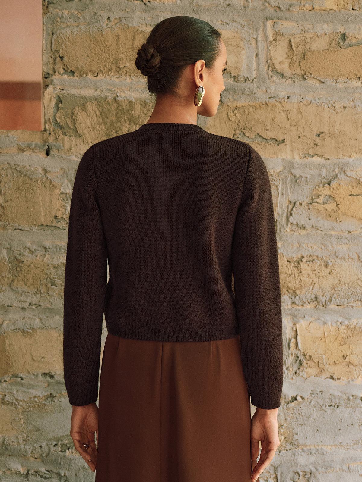 Metal Button Wool-Blend Knit Cardigan