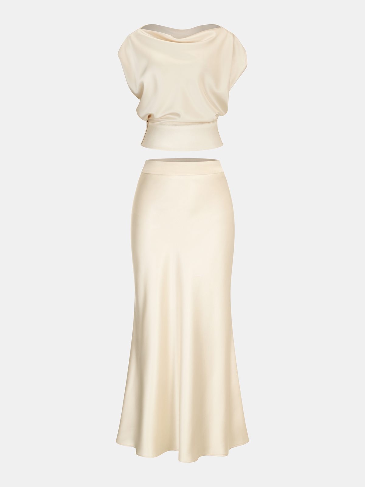 Ensemble jupe et haut drapé en satin