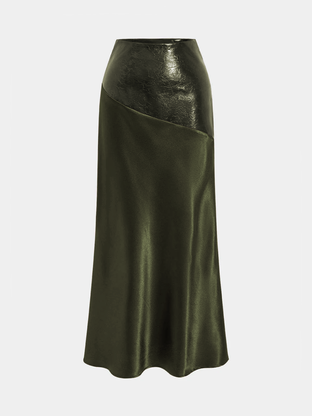 Maxirock aus Satin mit asymmetrischem Einsatz aus Kunstleder