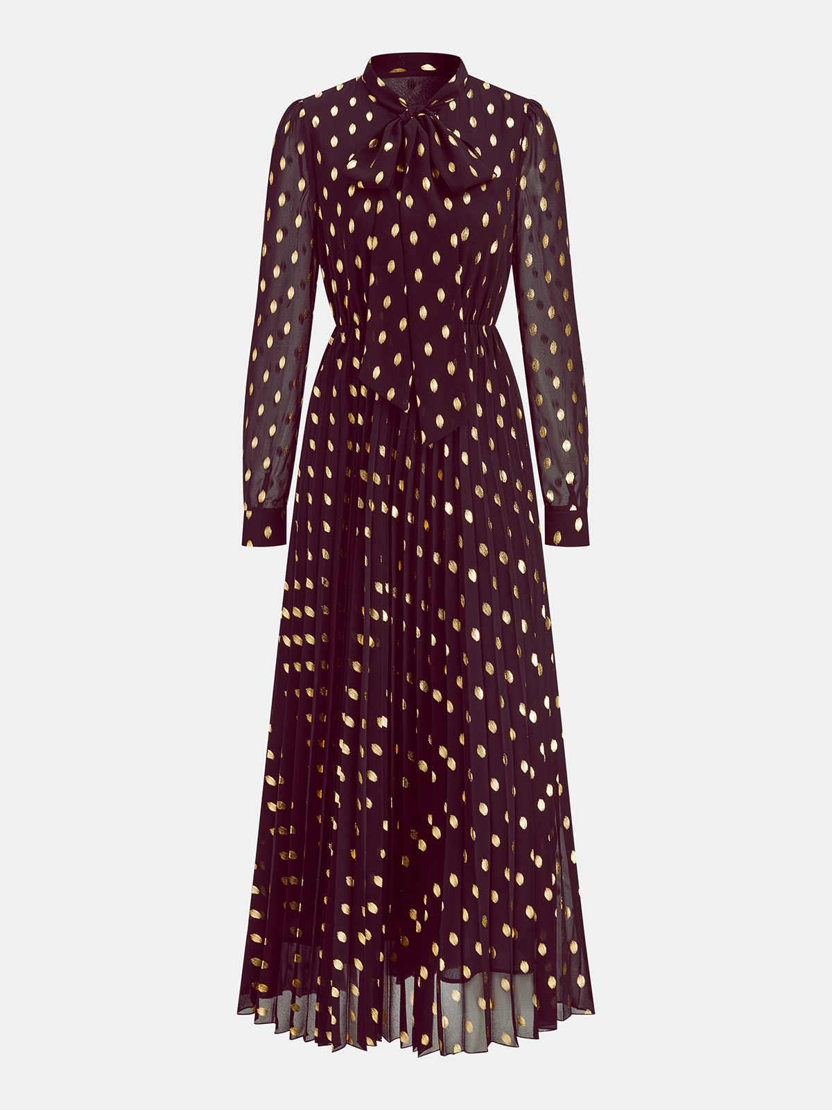 Langärmliges Maxi-Kleid in A-Linie mit Foliendruck und Punkten