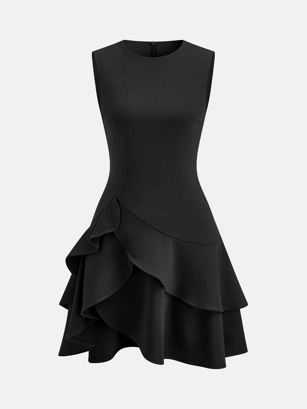 Ärmelloses Minikleid mit asymmetrischem Rüschensaum