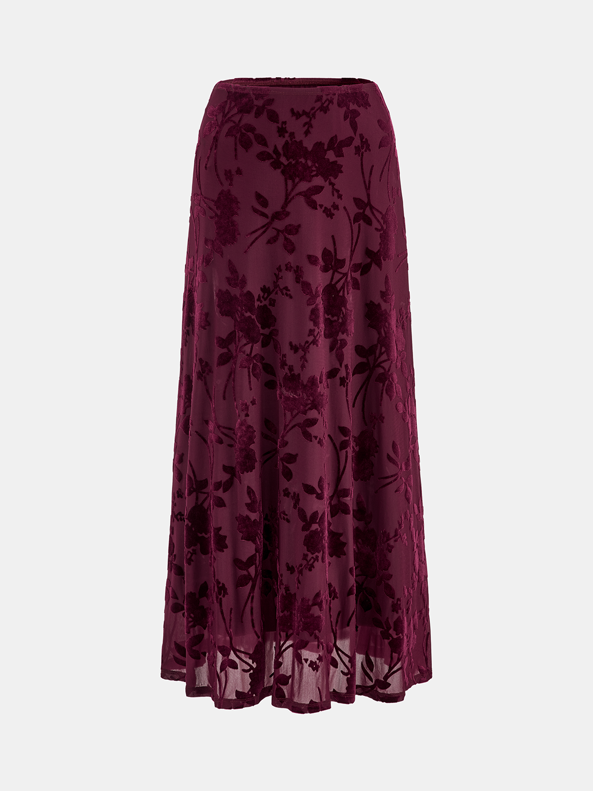 Jupe longue en jacquard floral et maille