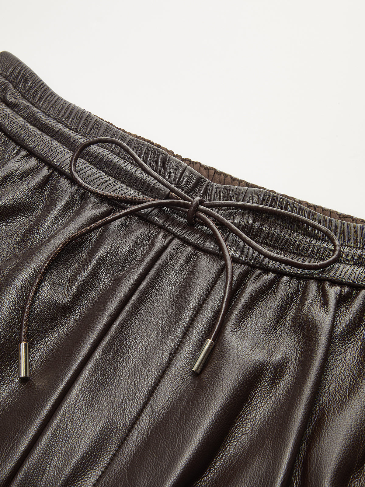 Faux Leather High-Waist Drawstring Wide-Leg Pants