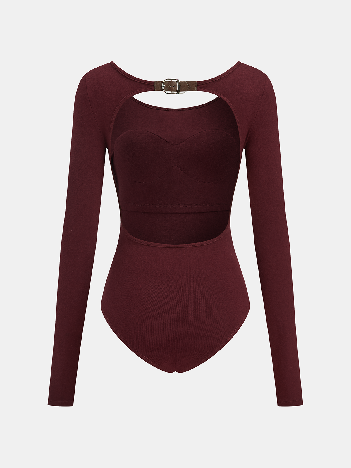 Bra-Free Buckle Detail Backless Long-Sleeve Bodysuit