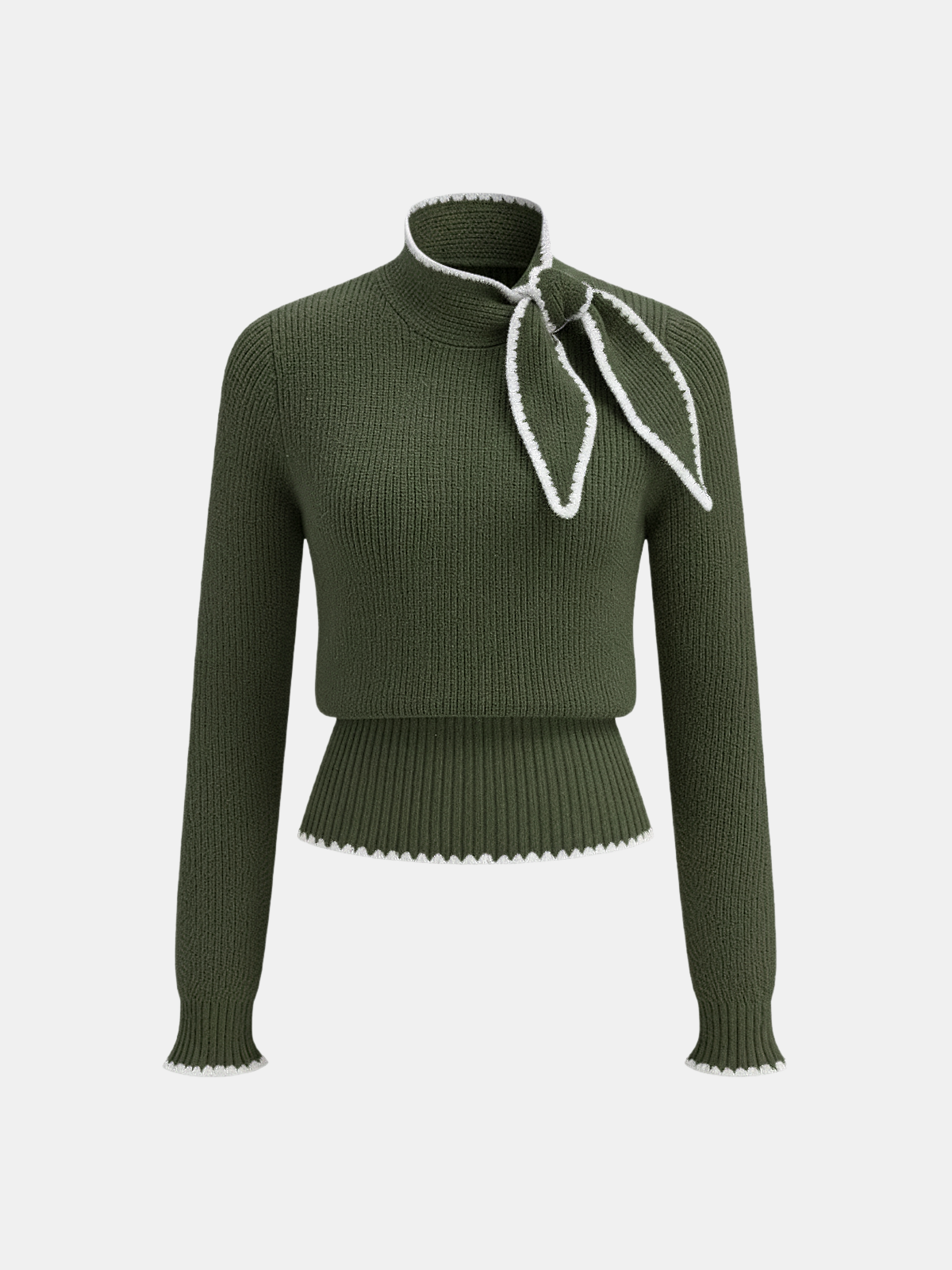 Mock Neck Tie Neck Contrast Stitch Sweater
