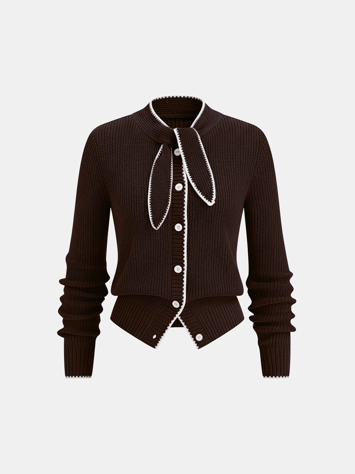 Cardigan en maille mélangée de laine avec cravate et bordure contrastée