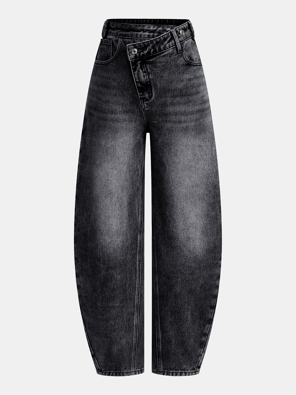 High-Waist-Denim-Jeans mit asymmetrisch geschwungenem Bein