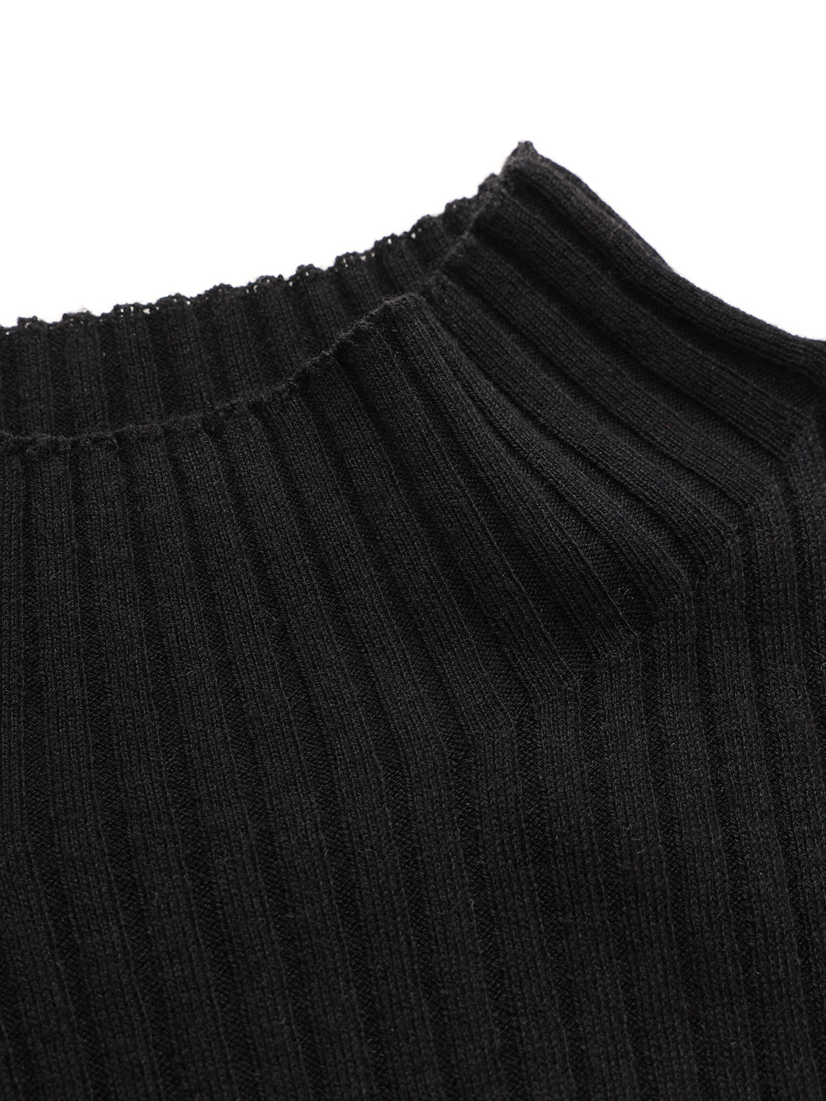 Mock Neck Contrast Sleeve Ribbed Knit Top