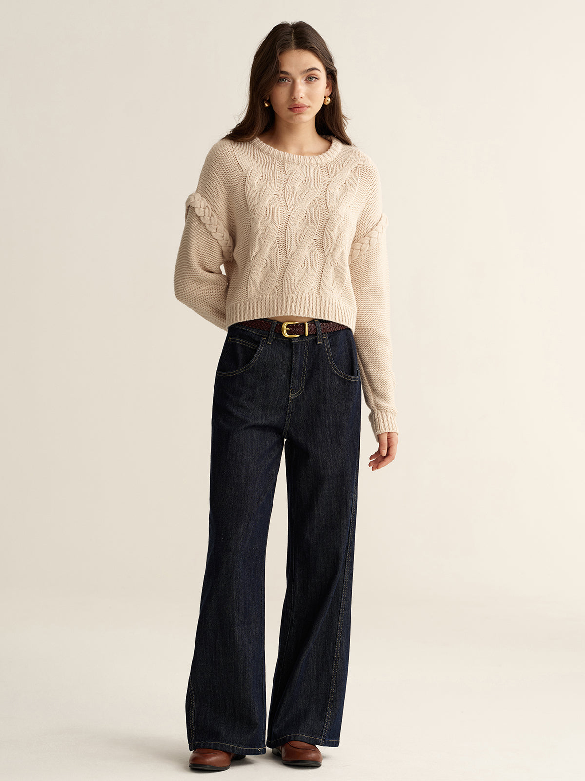 Crew Neck Cable Knit Sweater