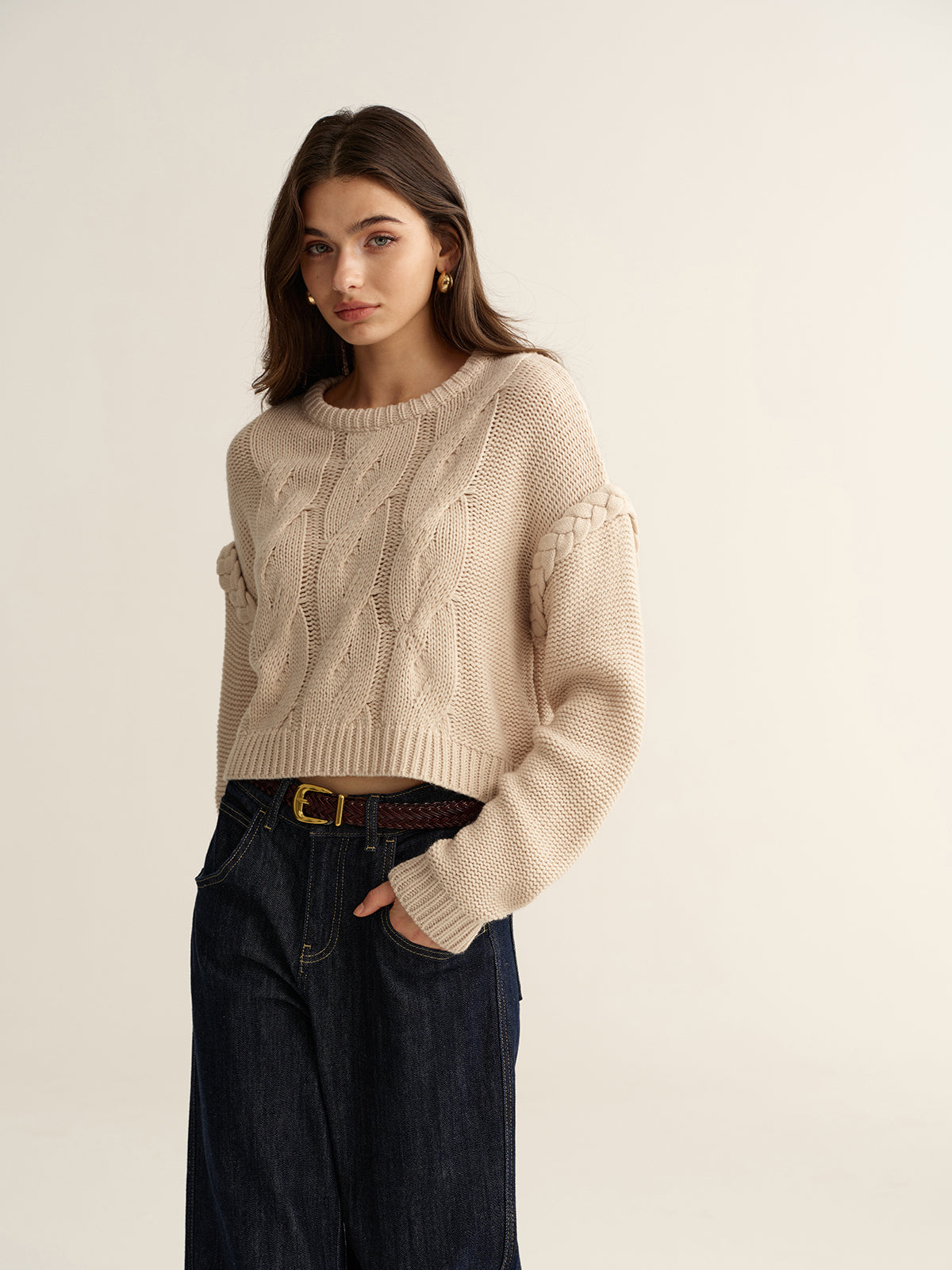 Crew Neck Cable Knit Sweater
