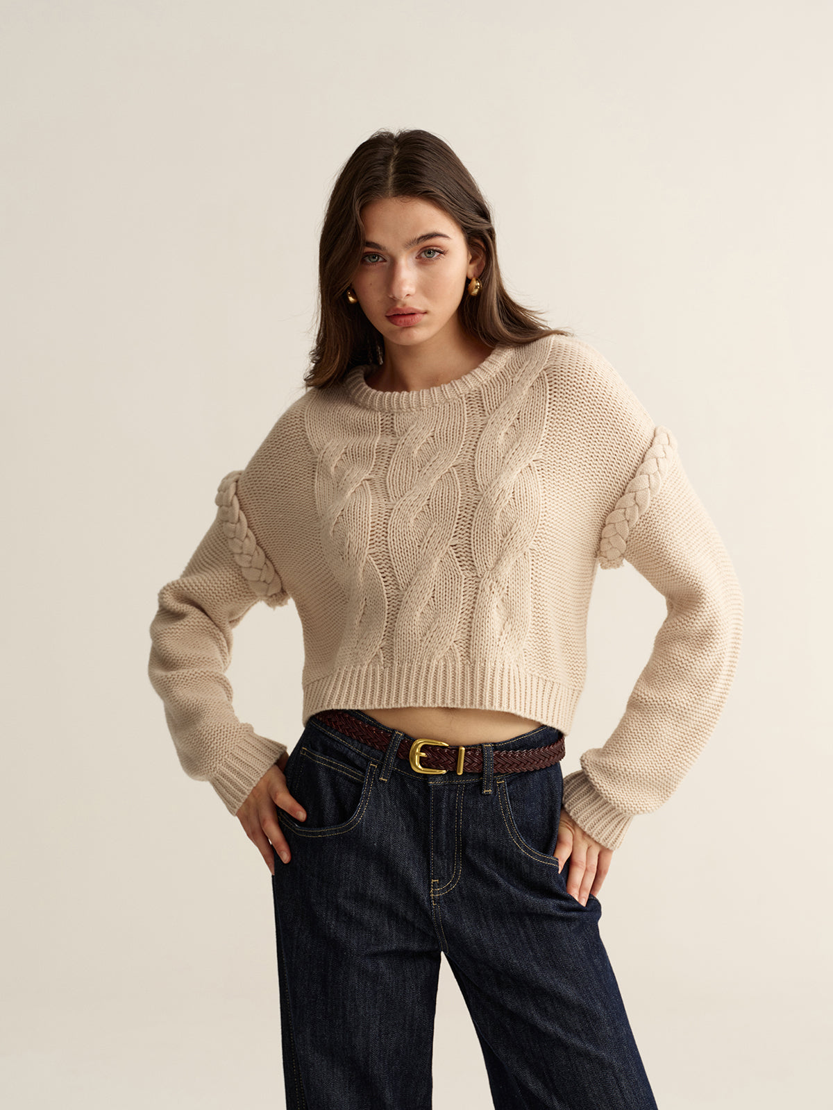 Crew Neck Cable Knit Sweater
