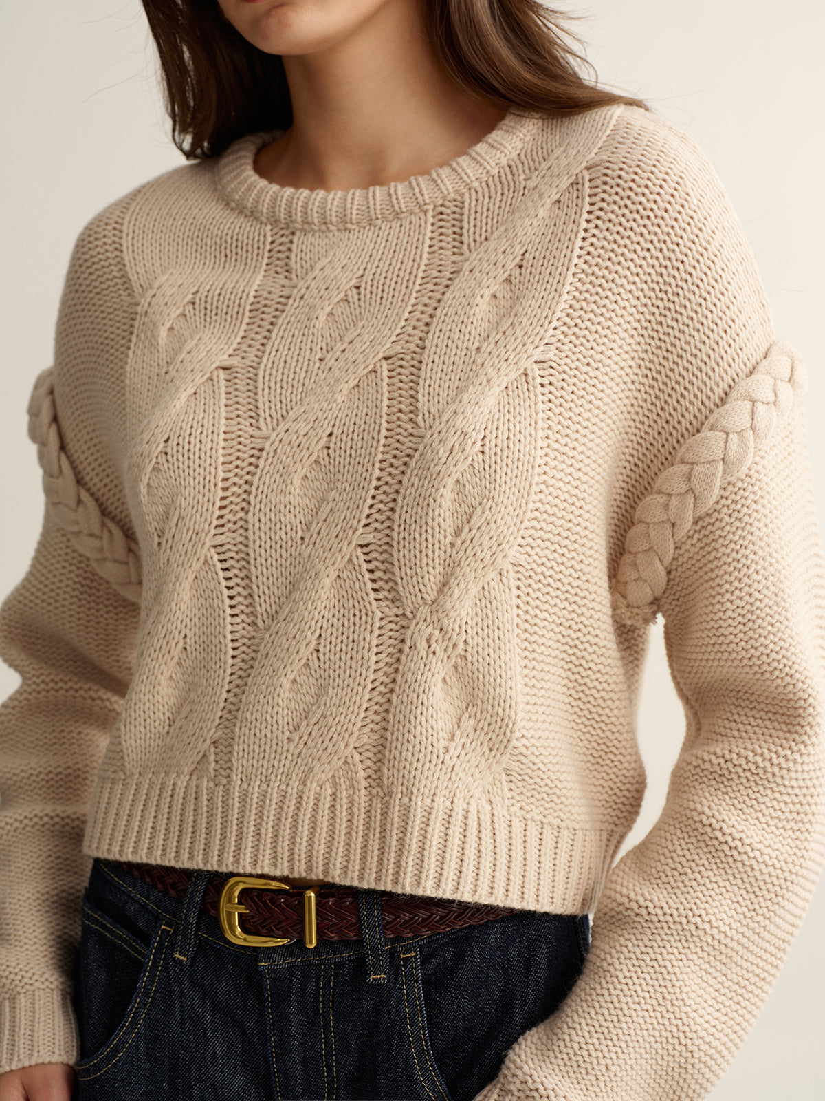 Crew Neck Cable Knit Sweater