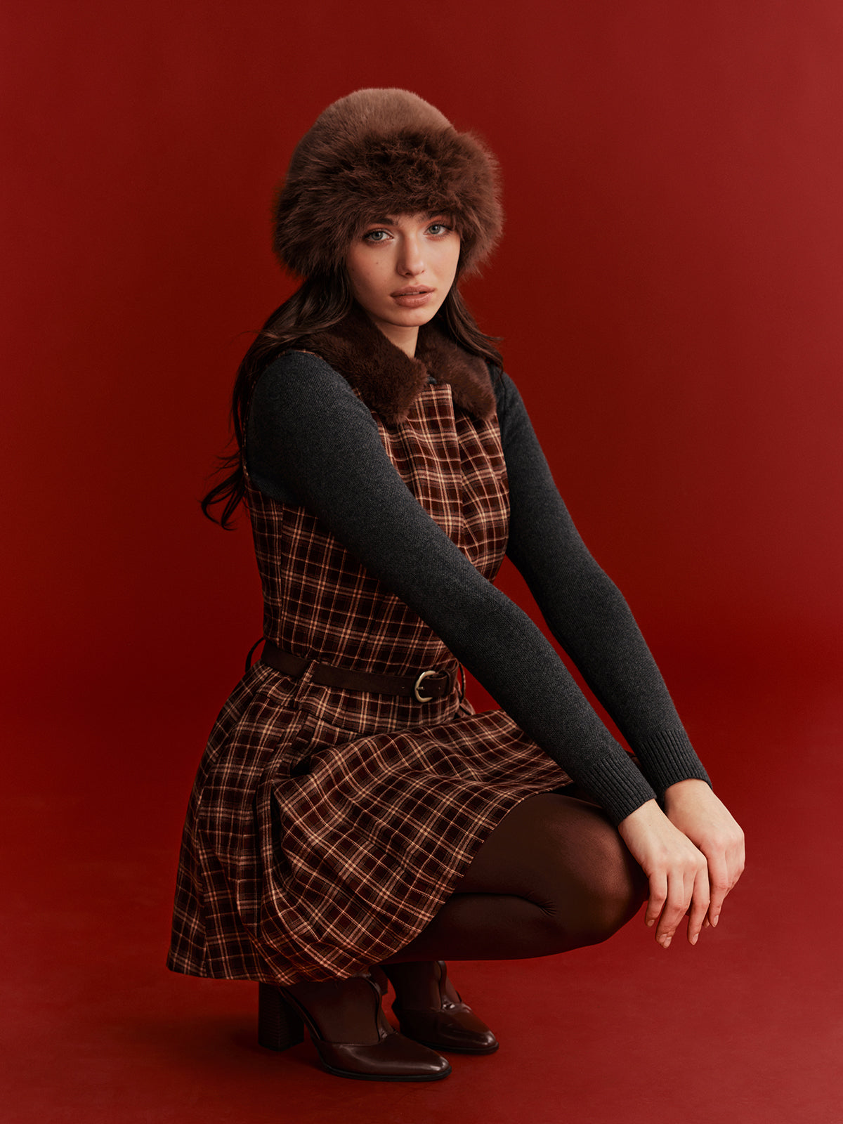 Belted Plaid Sleeveless Mini Dress