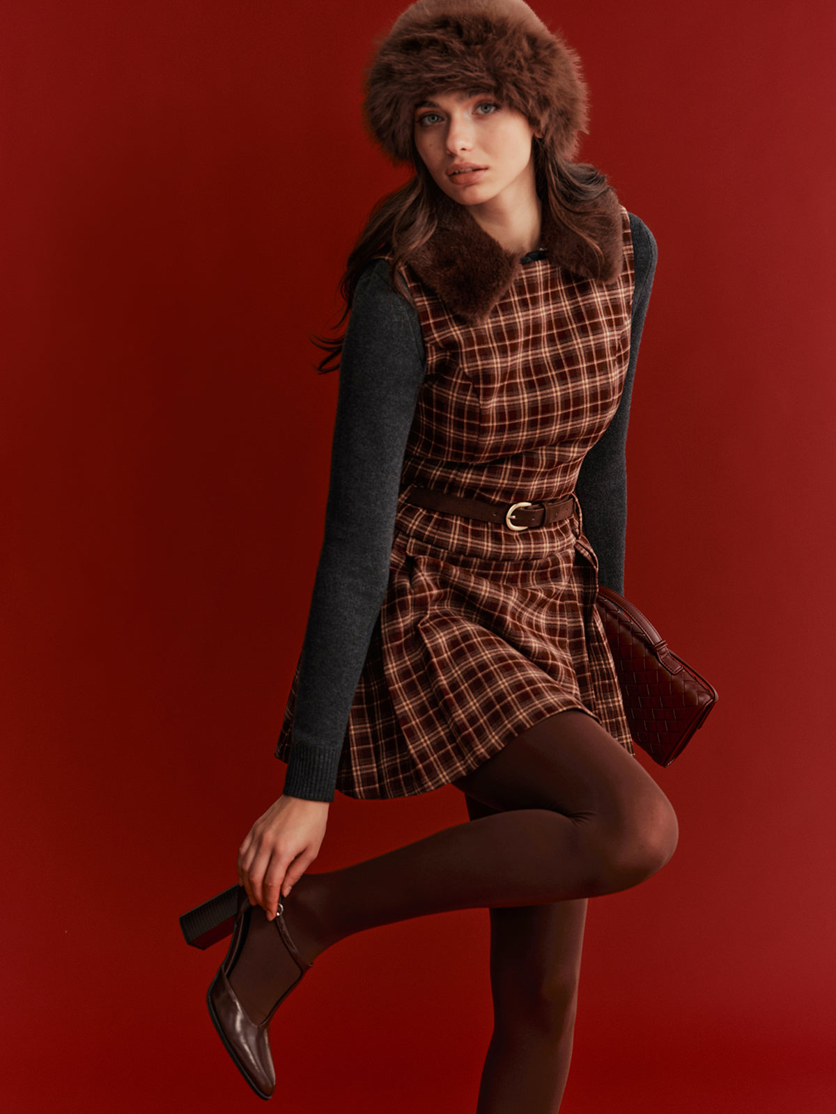 Faux Fur Collar Wool-Blend Cardigan