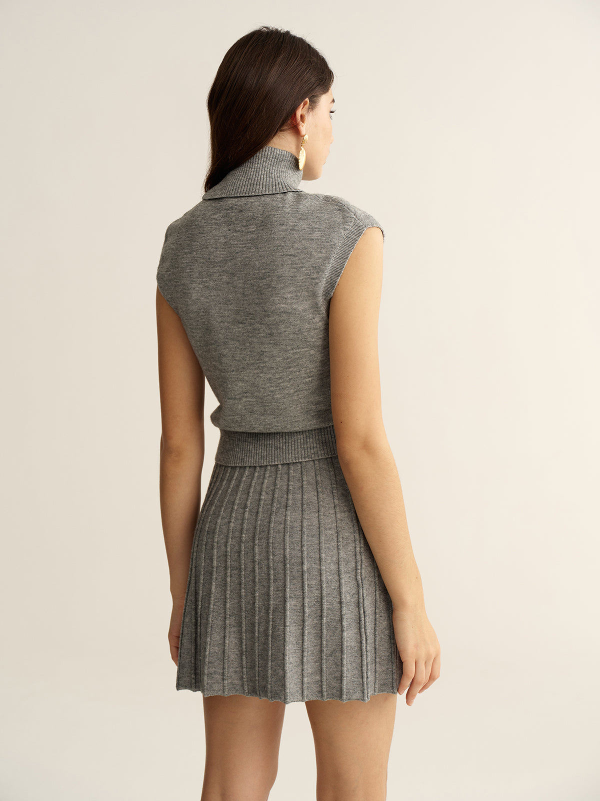 Turtleneck Sleeveless Top and Mini Skirt Set