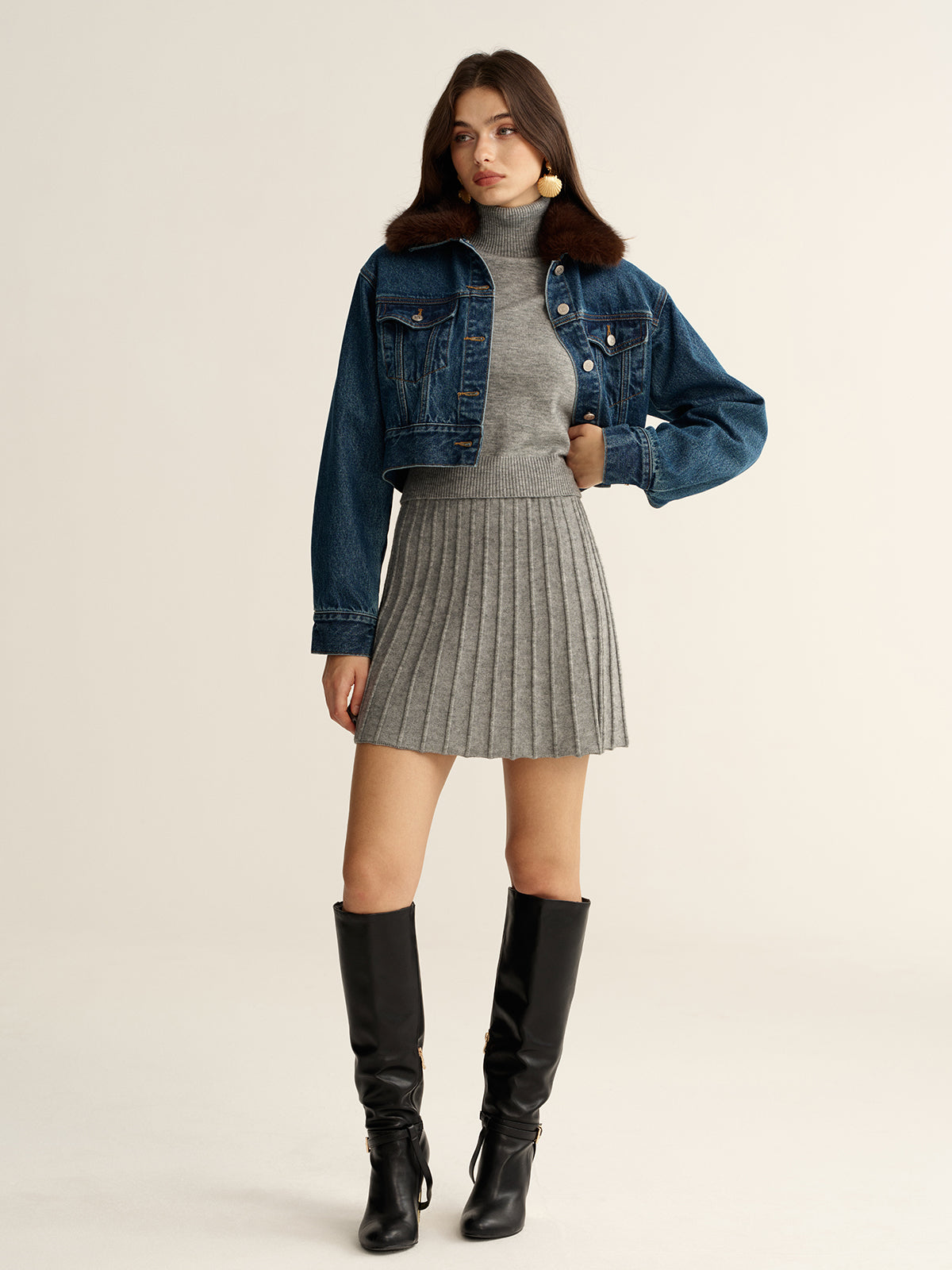 Turtleneck Sleeveless Top and Mini Skirt Set