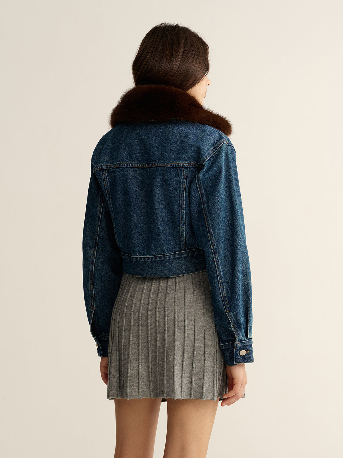 Faux Fur Collar Denim Cropped Jacket