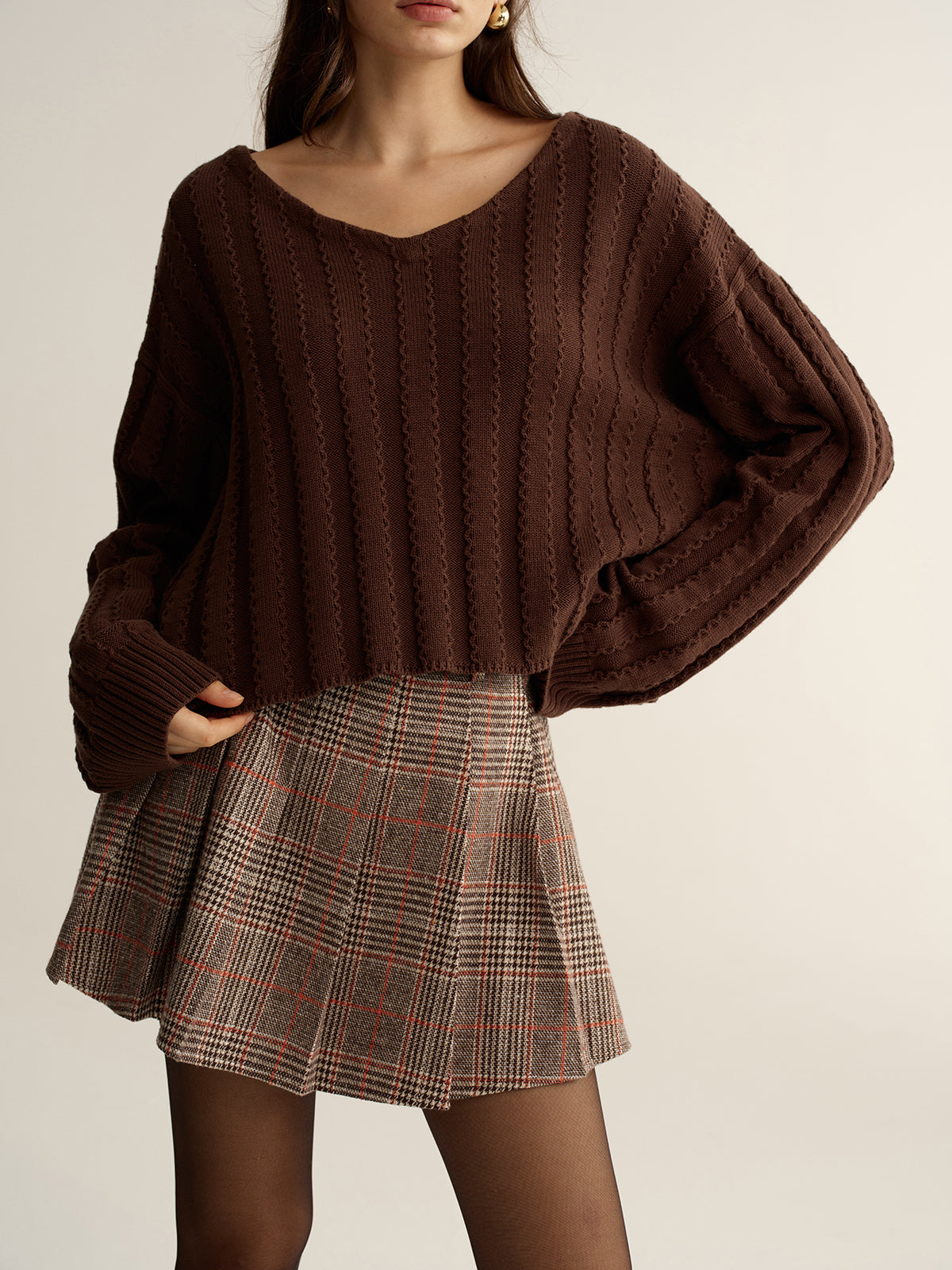 Gürtel-Plaid-Tweed-Minirock