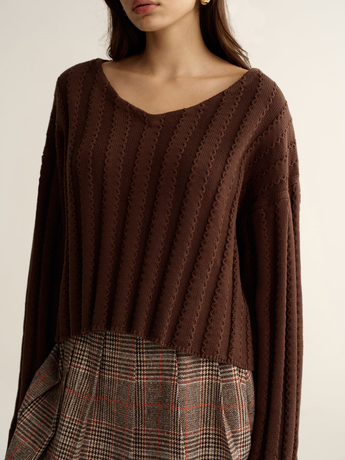 Loose V-Neck Textured Sweater