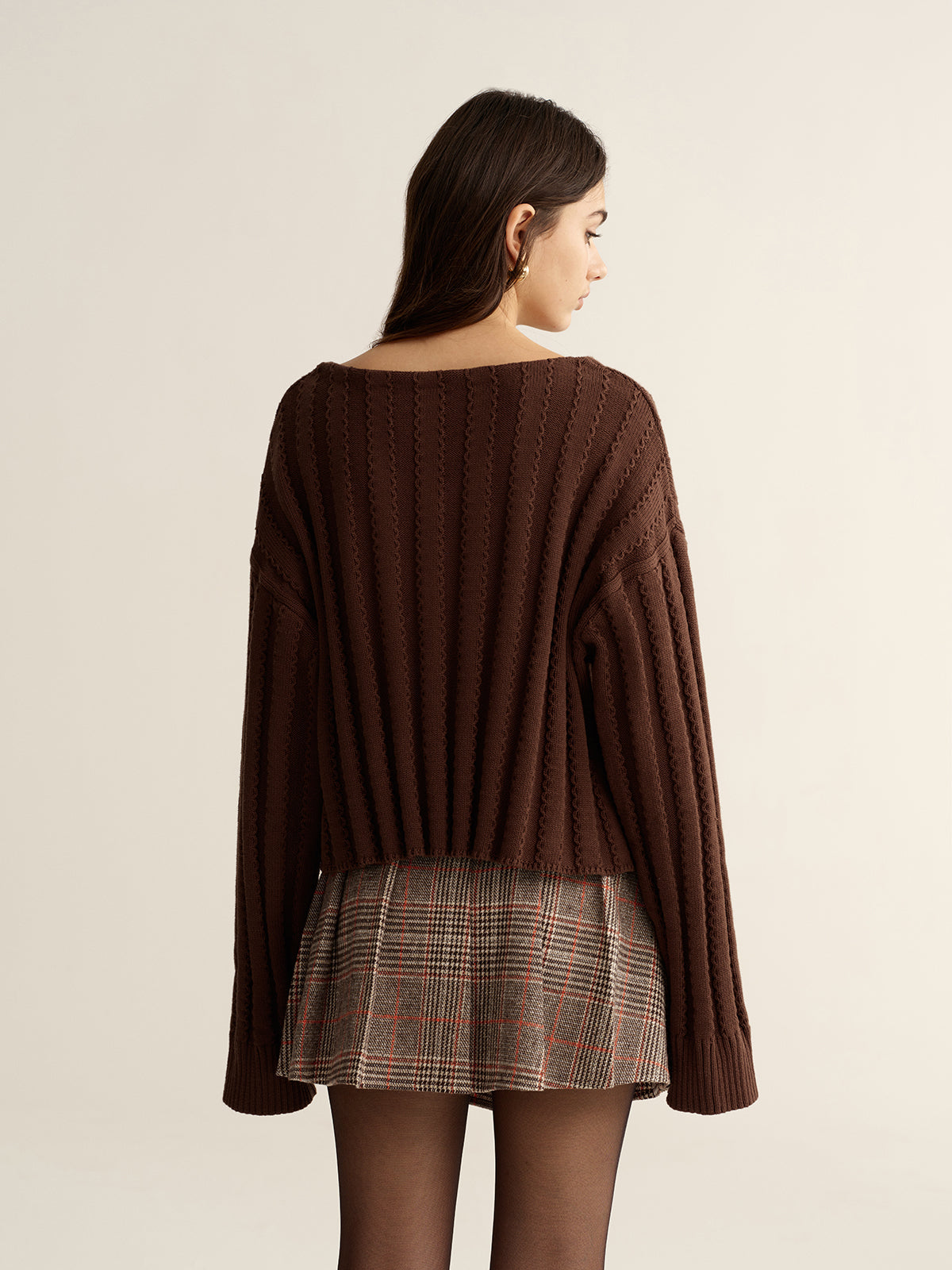 Lockerer V-Ausschnitt Strukturierter Pullover