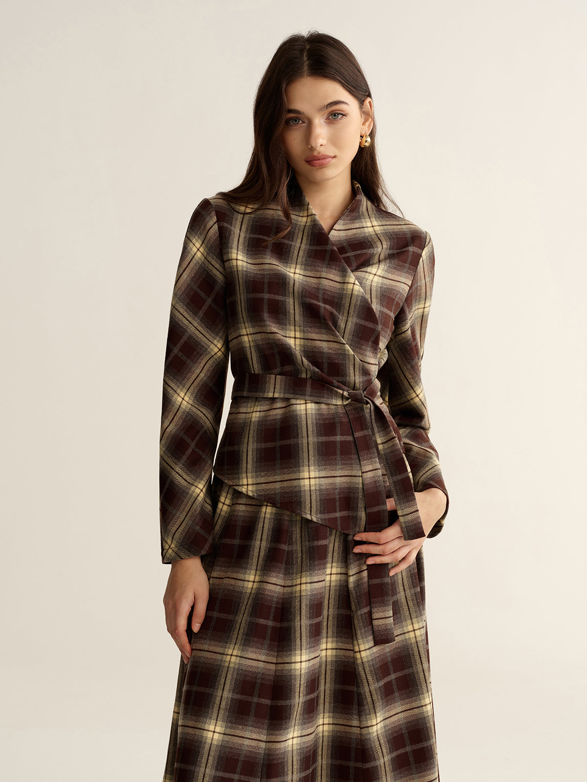 Chemise ajustée portefeuille à carreaux asymétriques