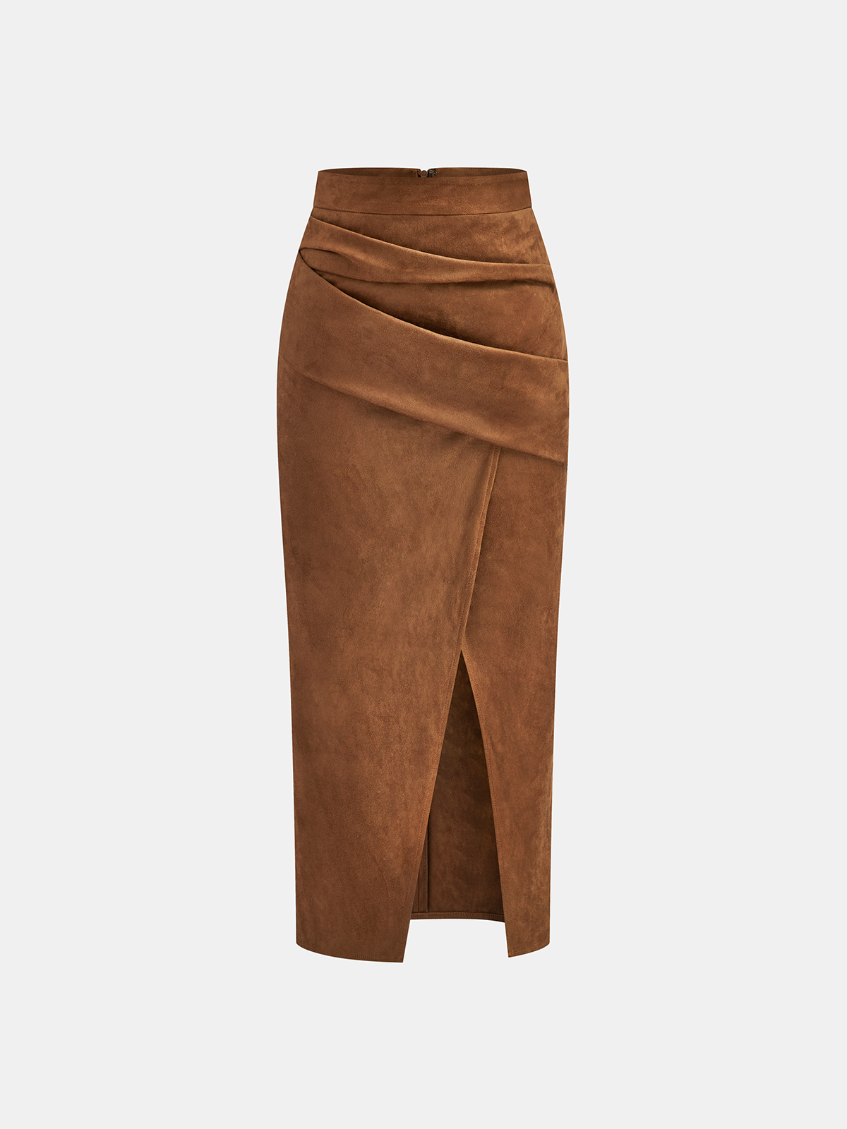 Jupe midi fendue drapée effet daim