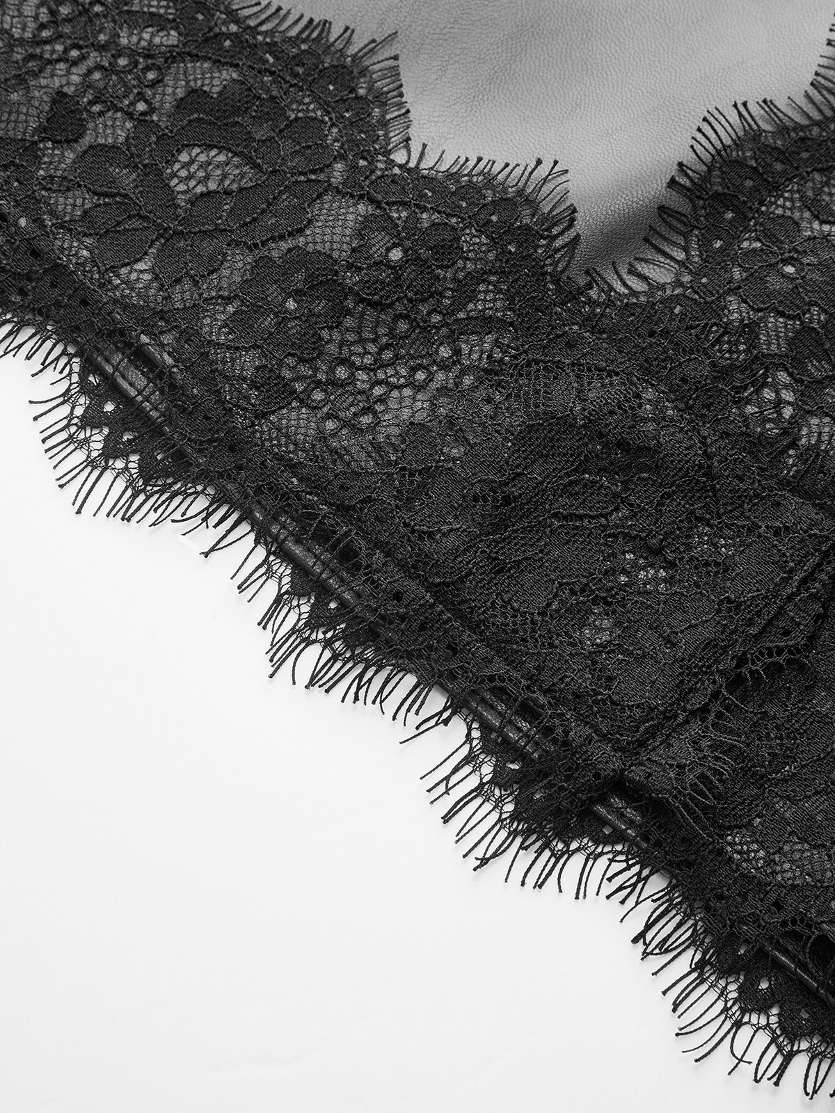 Lace Trim Faux Leather Mini Skirt
